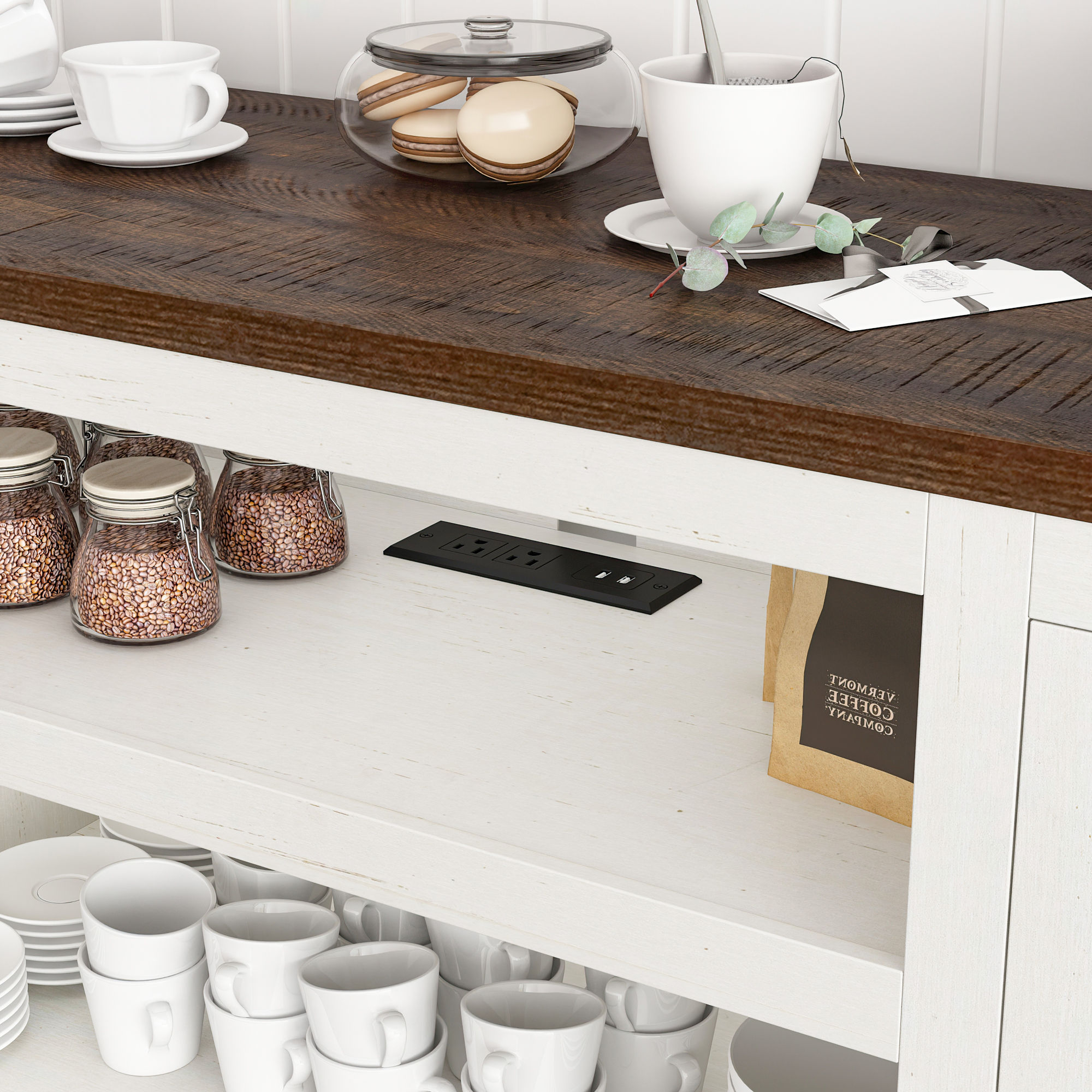 Chvans 66" Farmhouse TV Stand with Power Outlet /USB Charging Port for 70" 75" TVs