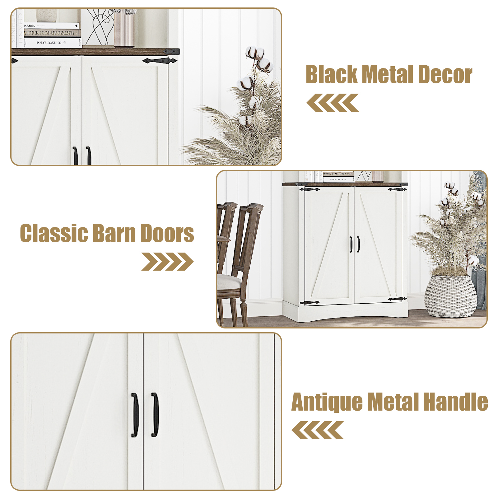 ChVans 71" Farmhouse 5 Shelf Bookcase with 2 Barn Doors,Tall Storage Cabinetwith Adjustable Shelves,Kitchen Pantry Storage Cabinet for Dining Room,Bathroom,Living Room,Rustic Brown