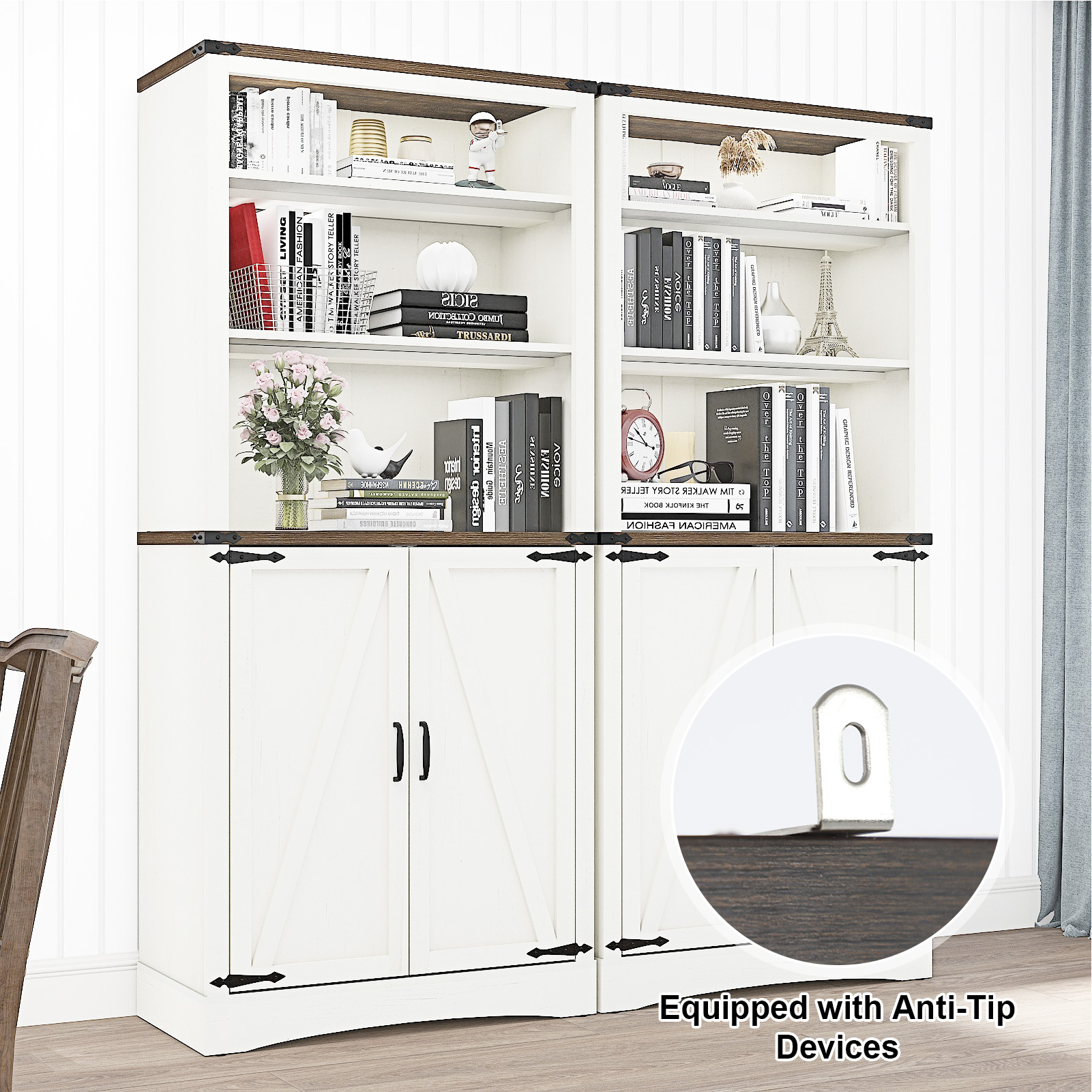 ChVans 71" Farmhouse 5 Shelf Bookcase with 2 Barn Doors,Tall Storage Cabinetwith Adjustable Shelves,Kitchen Pantry Storage Cabinet for Dining Room,Bathroom,Living Room,Rustic Brown