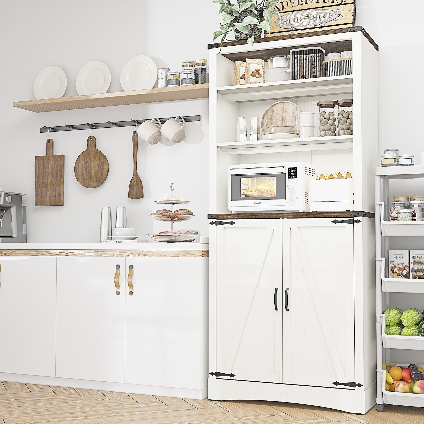 ChVans 71" Farmhouse 5 Shelf Bookcase with 2 Barn Doors,Tall Storage Cabinetwith Adjustable Shelves,Kitchen Pantry Storage Cabinet for Dining Room,Bathroom,Living Room,Rustic Brown