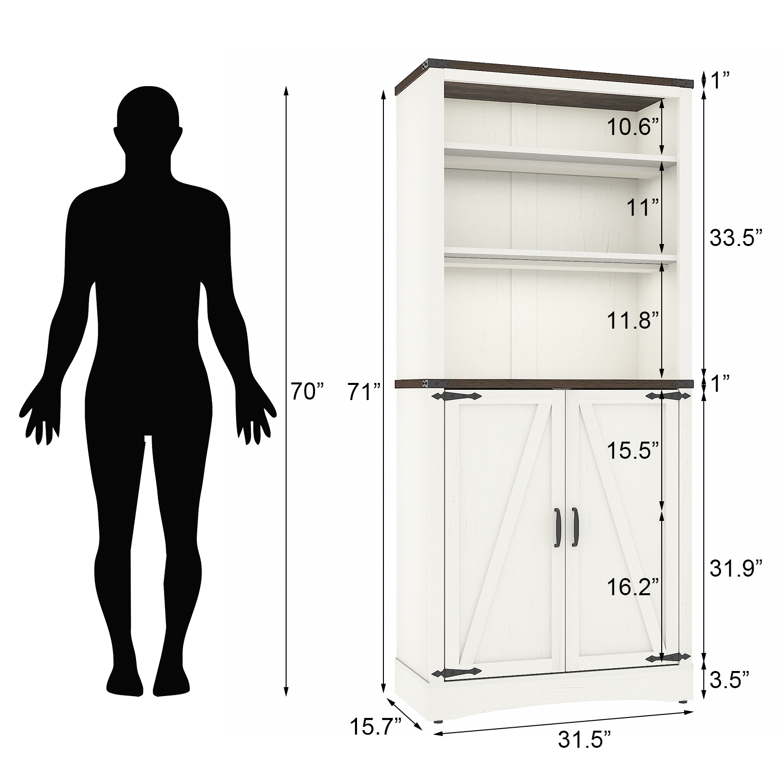 ChVans 71" Farmhouse 5 Shelf Bookcase with 2 Barn Doors,Tall Storage Cabinetwith Adjustable Shelves,Kitchen Pantry Storage Cabinet for Dining Room,Bathroom,Living Room,Rustic Brown
