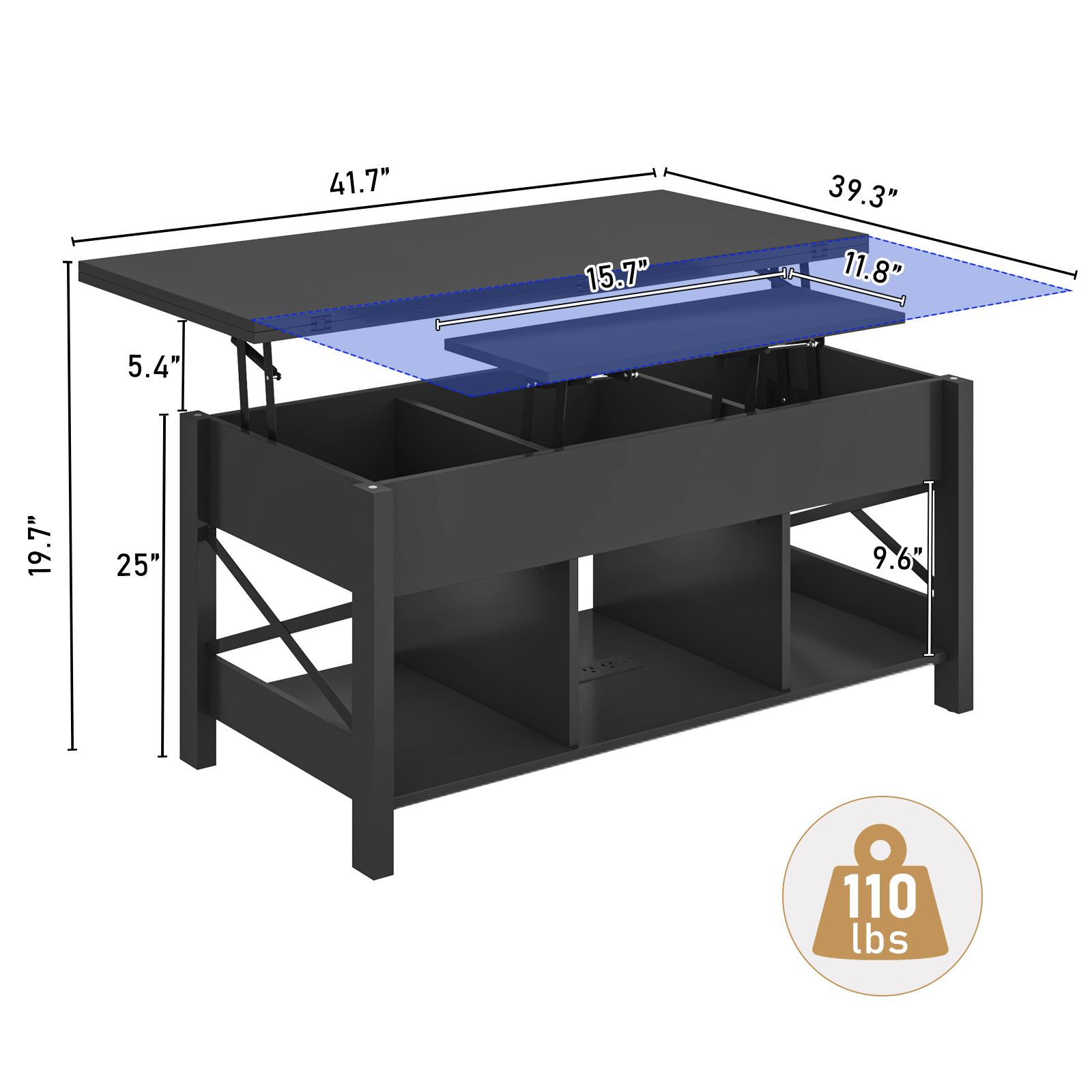ChVans LED 41.7" Lift Top Coffee Table with Storage/Charging Station, 4-in-1 Multi-Function Large Convertible Living Room Tables, Farmhouse Dining Table with Hidden Compartment, Tan