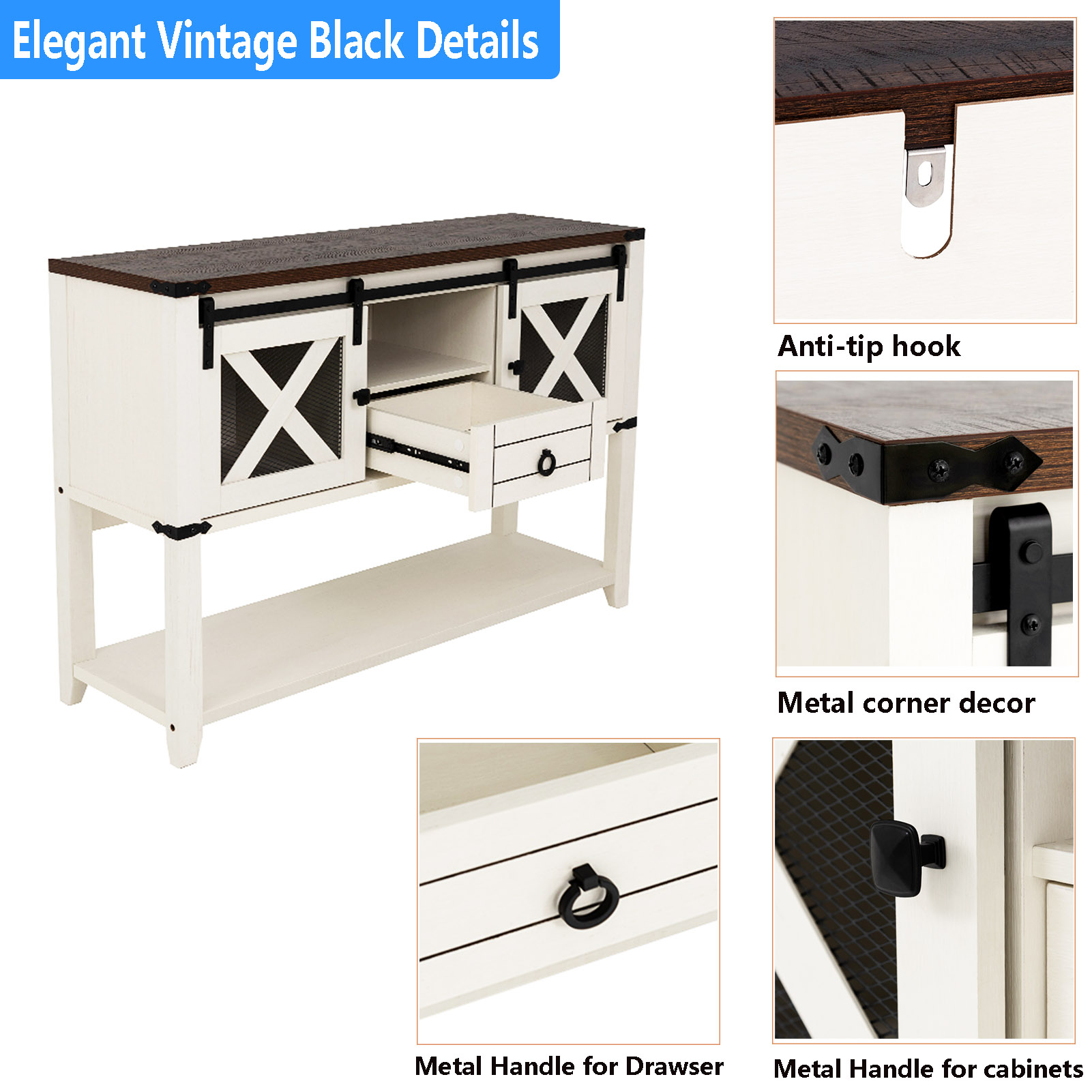 ChVans Farmhouse Coffee Bar Cabinet with Sliding Barn Door, 46'' Coffee Bar Buffet