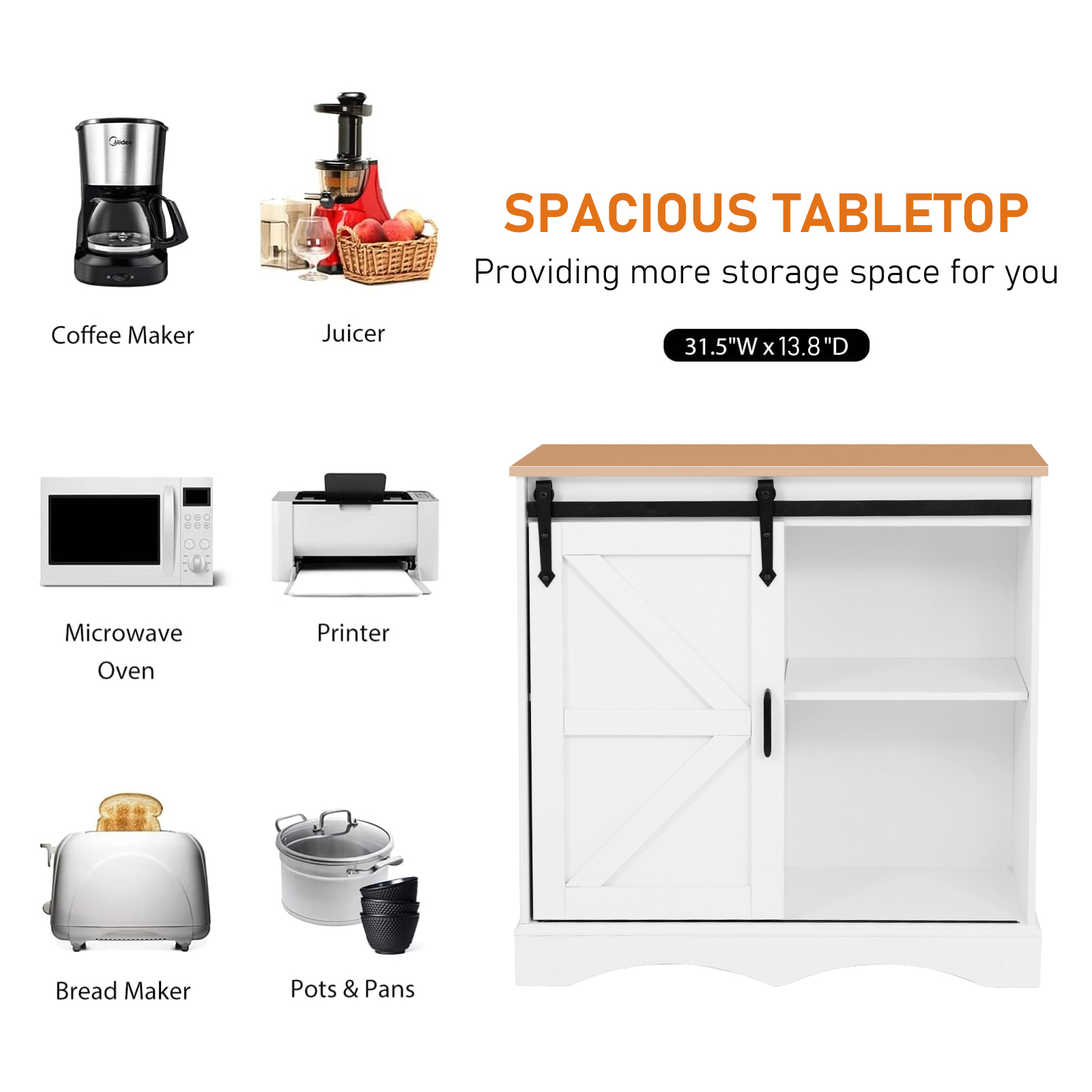 ChVans 32" Farmhouse Coffee Bar Cabinet with Storage, Aquarium Stand Fish Tank Table, Grey Accent Cabinets for Living Room, Entryway, White