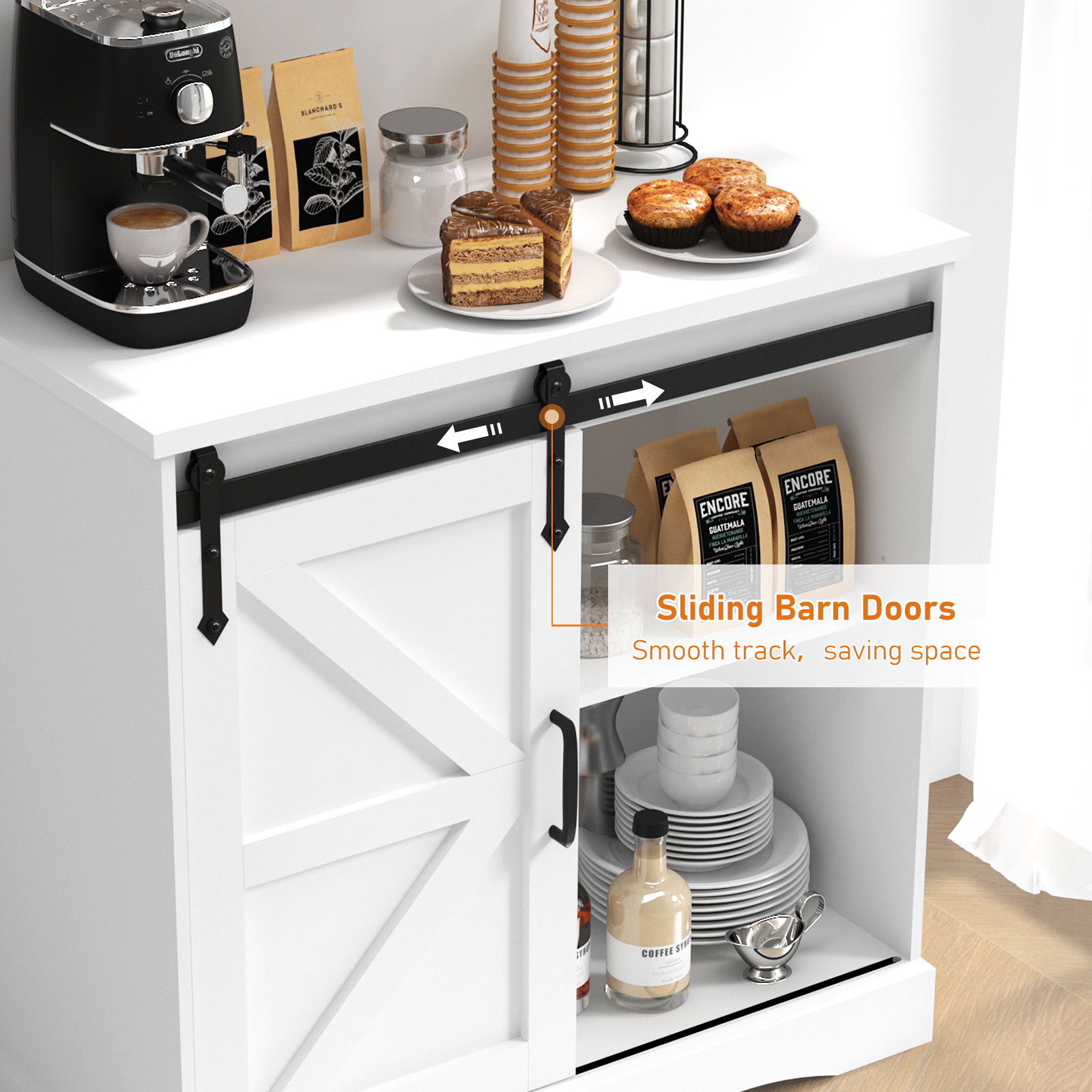 ChVans 32" Farmhouse Coffee Bar Cabinet with Storage, Aquarium Stand Fish Tank Table, Grey Accent Cabinets for Living Room, Entryway, White