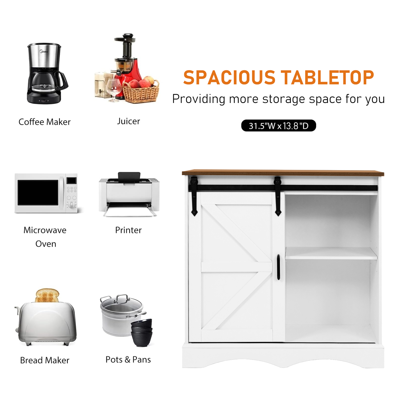 ChVans 32" Farmhouse Coffee Bar Cabinet with Storage, Aquarium Stand Fish Tank Table, Grey Accent Cabinets for Living Room, Entryway, White