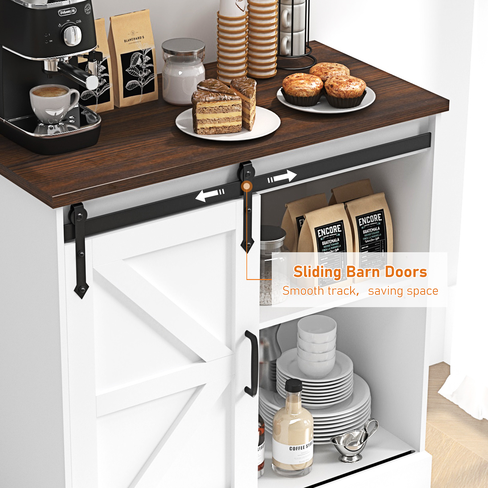 ChVans 32" Farmhouse Coffee Bar Cabinet with Storage, Aquarium Stand Fish Tank Table, Grey Accent Cabinets for Living Room, Entryway, White