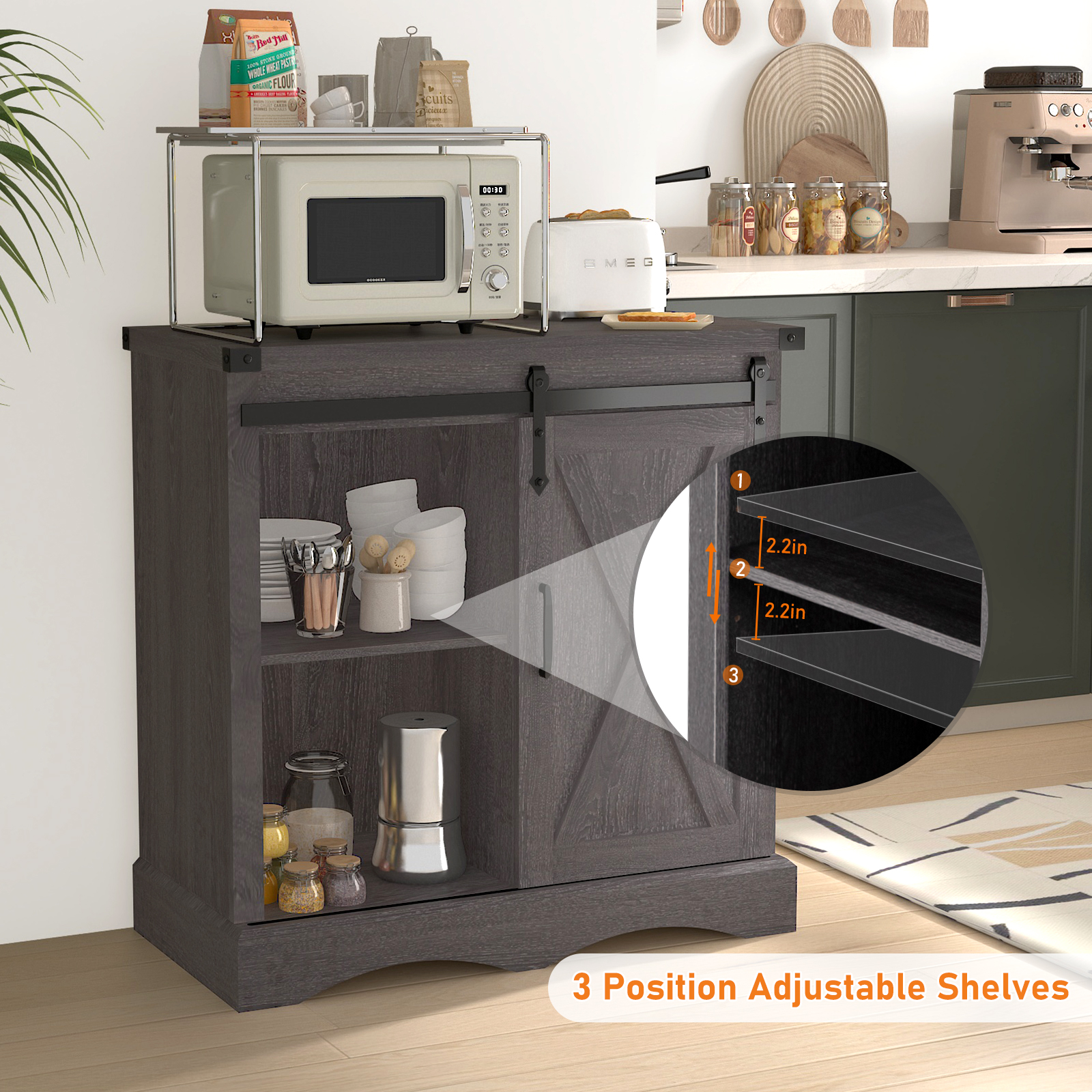 ChVans 32" Farmhouse Coffee Bar Cabinet with Storage, Aquarium Stand Fish Tank Table, Grey Accent Cabinets for Living Room, Entryway, White