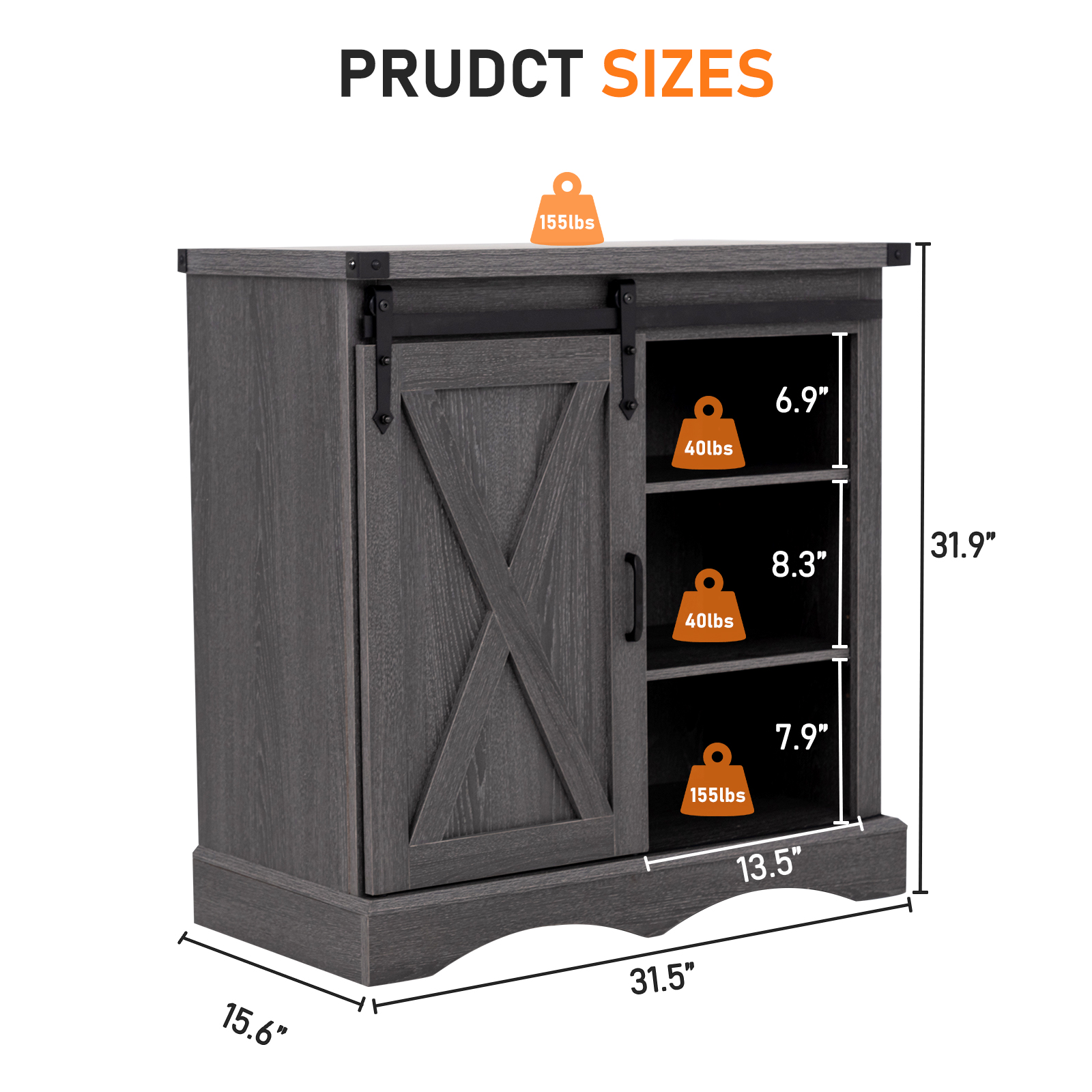 ChVans 32" Farmhouse Coffee Bar Cabinet with Storage, Aquarium Stand Fish Tank Table, Grey Accent Cabinets for Living Room, Entryway, White