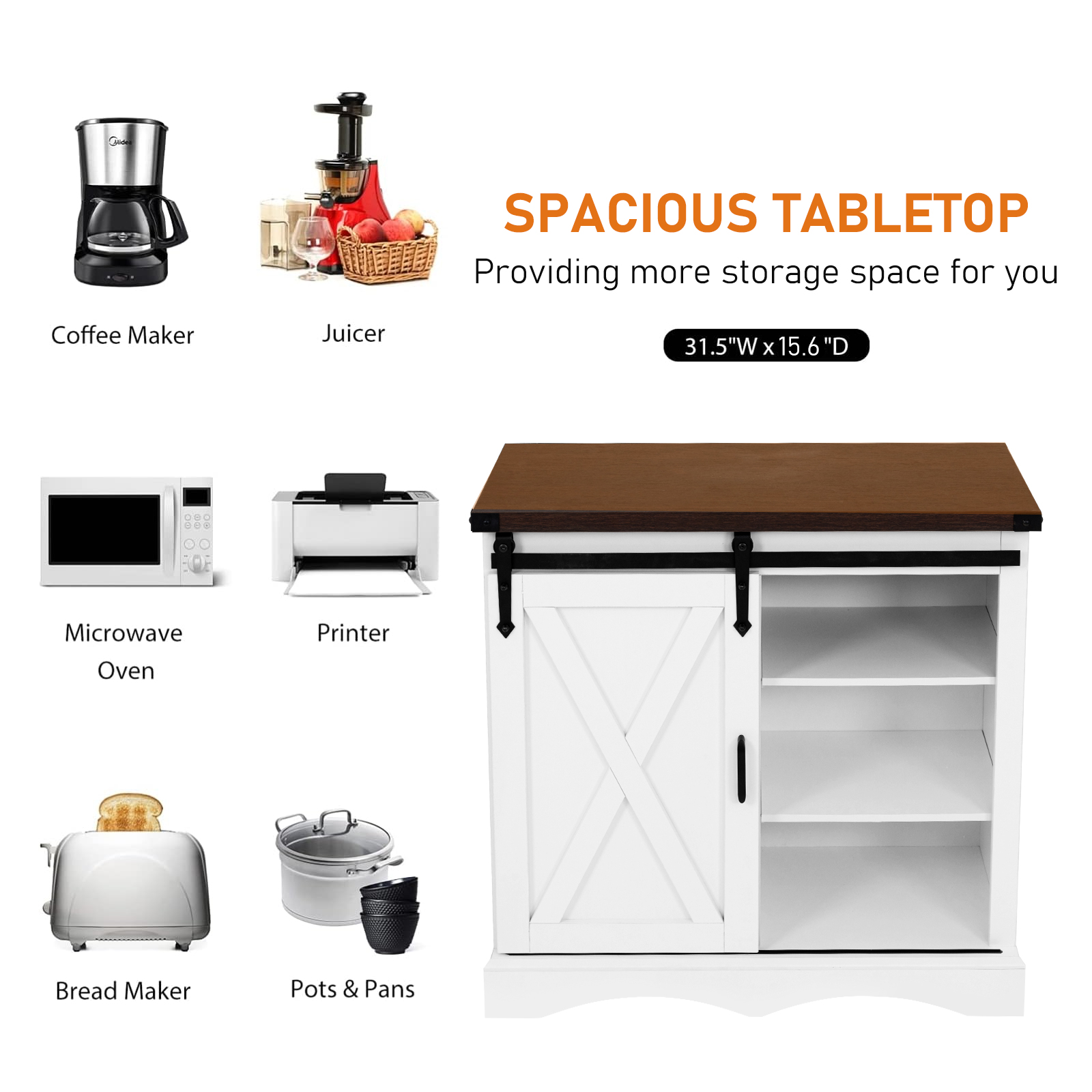 ChVans 32" Farmhouse Coffee Bar Cabinet with Storage, Aquarium Stand Fish Tank Table, Grey Accent Cabinets for Living Room, Entryway, White