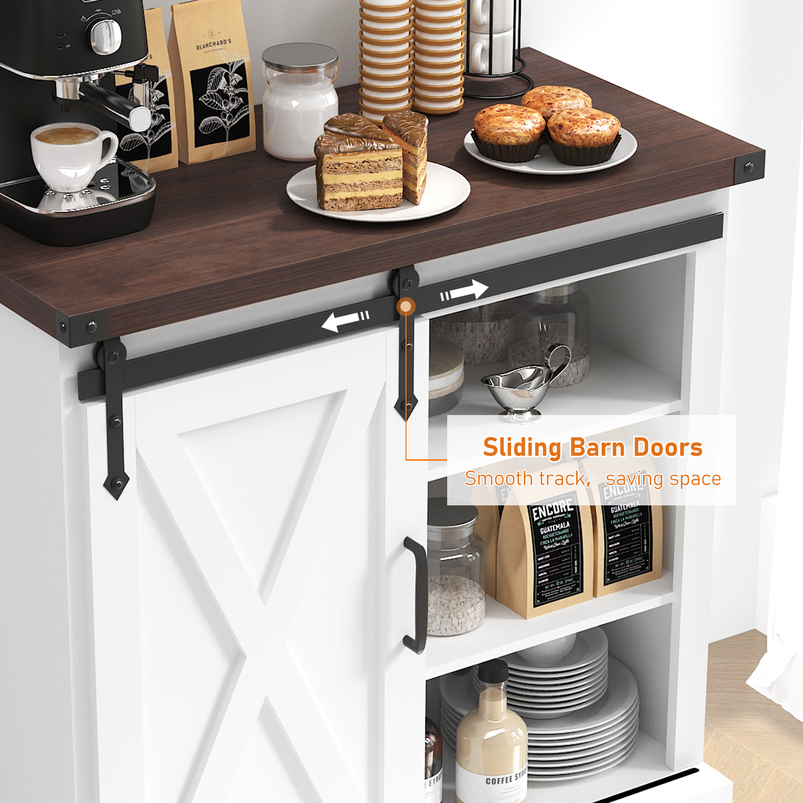 ChVans 32" Farmhouse Coffee Bar Cabinet with Storage, Aquarium Stand Fish Tank Table, Grey Accent Cabinets for Living Room, Entryway, White