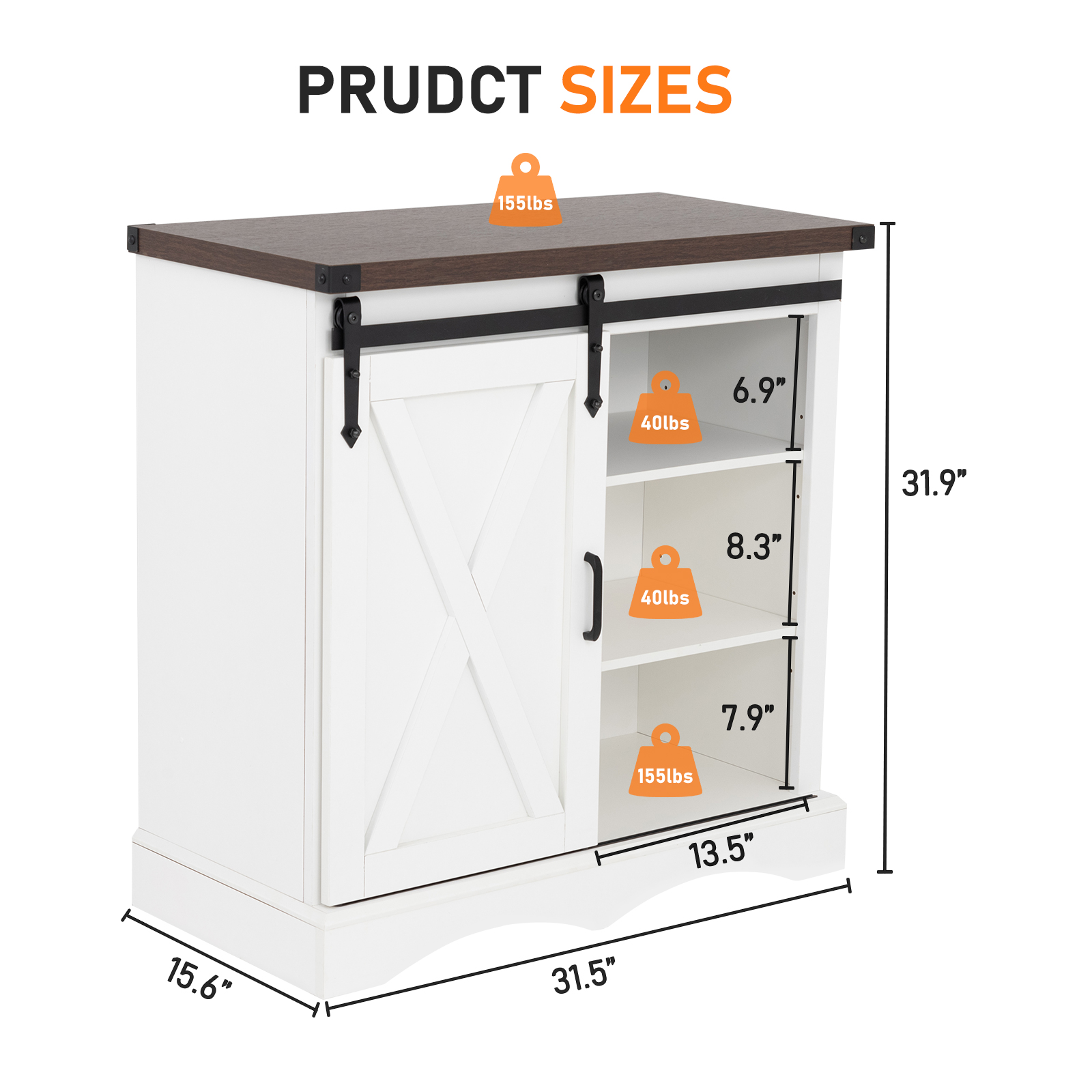ChVans 32" Farmhouse Coffee Bar Cabinet with Storage, Aquarium Stand Fish Tank Table, Grey Accent Cabinets for Living Room, Entryway, White