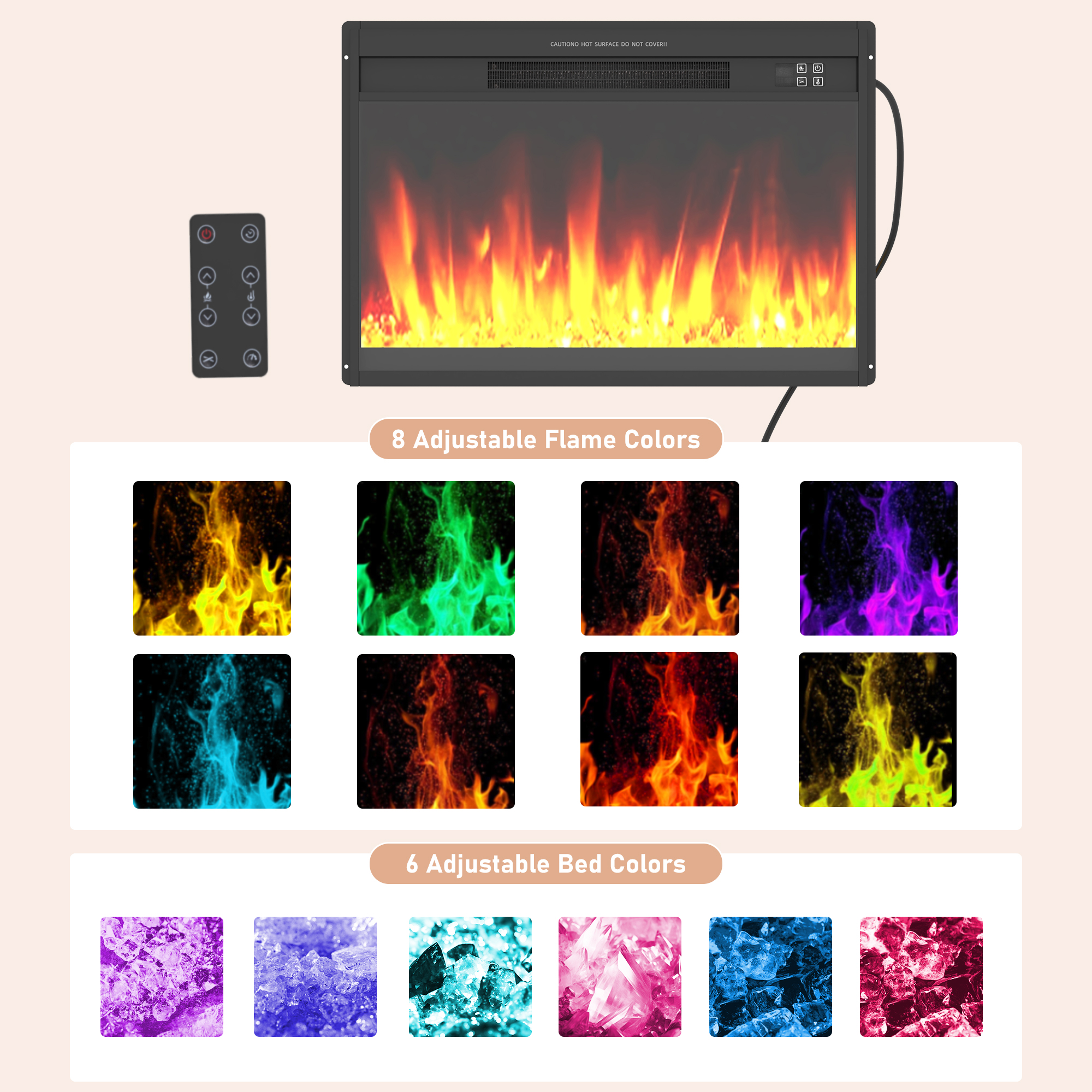 ChVans Fireplace TV Stand for TVs up to 65" with 26" Electric Fireplace, Tall Entertainment Center with LED, Wooden Media Console for Living Room, Bedroom