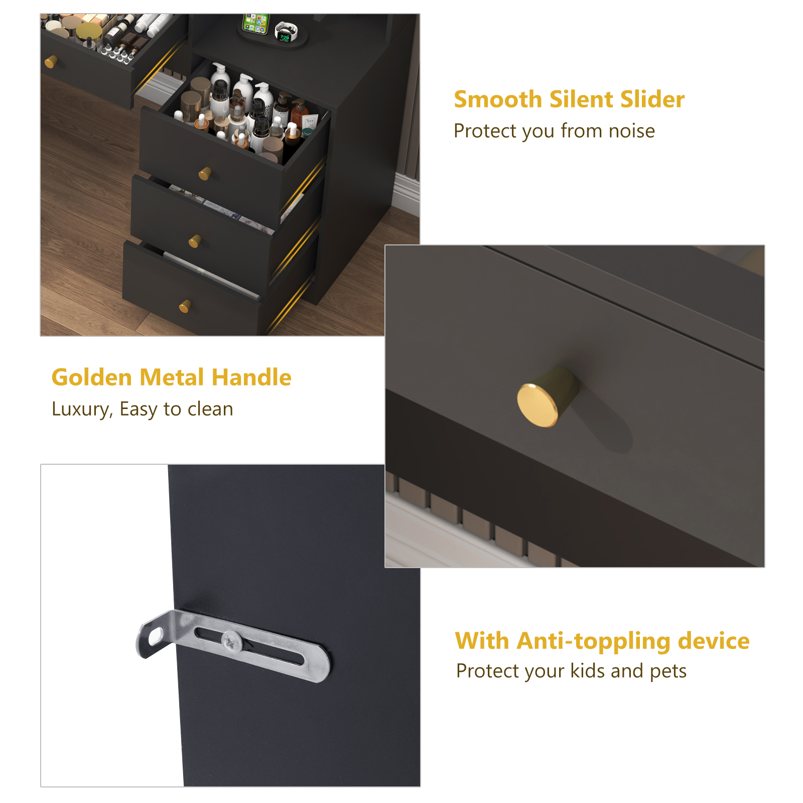 ChVans Large Vanity Desk with Mirror, LED Light and Charging Station, 62" White Makeup Vanity with 9 Drawers & 2 RGB cabinets & Glass Top for Women, Girls Gift