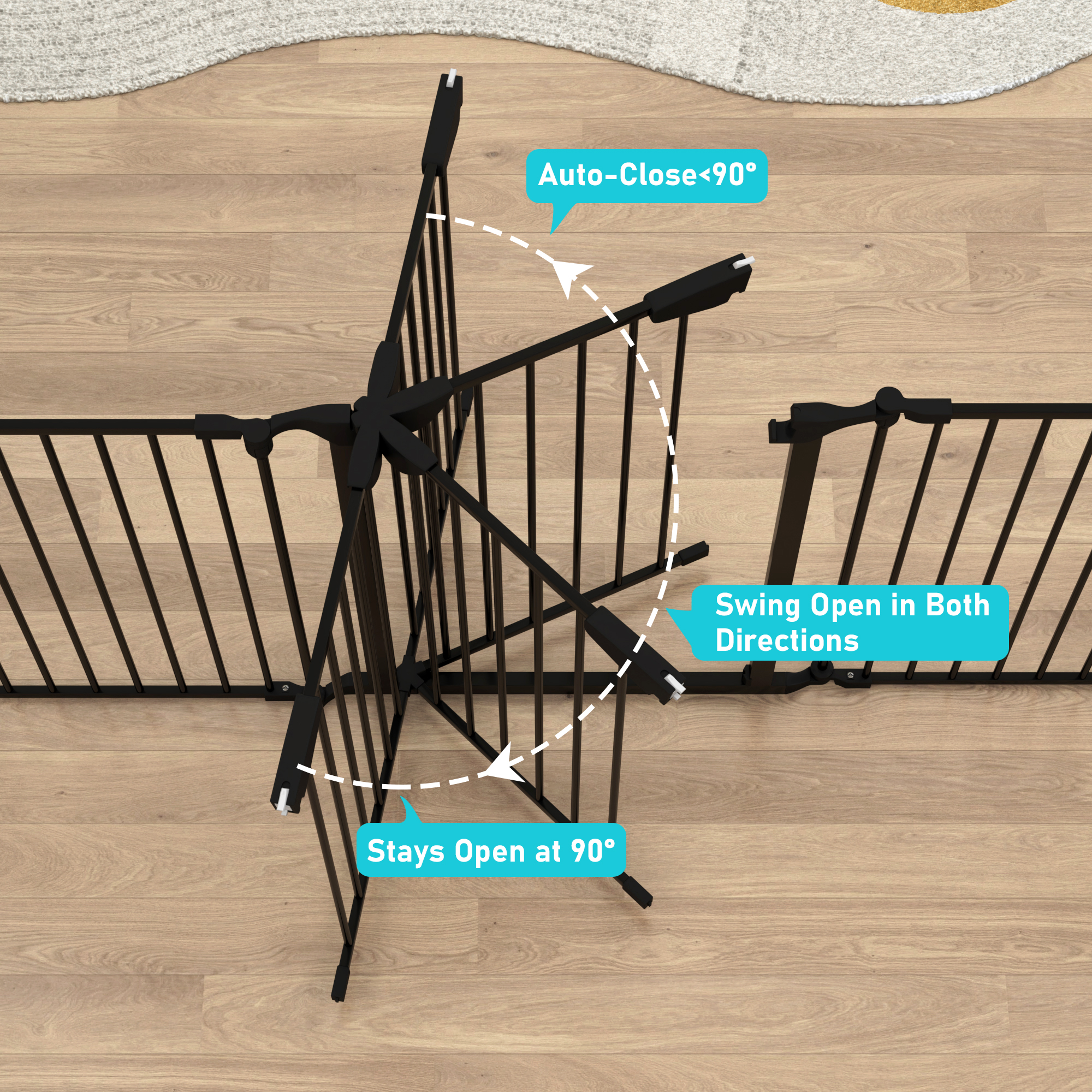 Yaoping 74" Wide Baby Gate Metal Safety Fence for Toddlers/Pets/Dogs, 3 Panels, Metal Baby Fence, Tall Pet Dog Gates for House Stairs Doorways