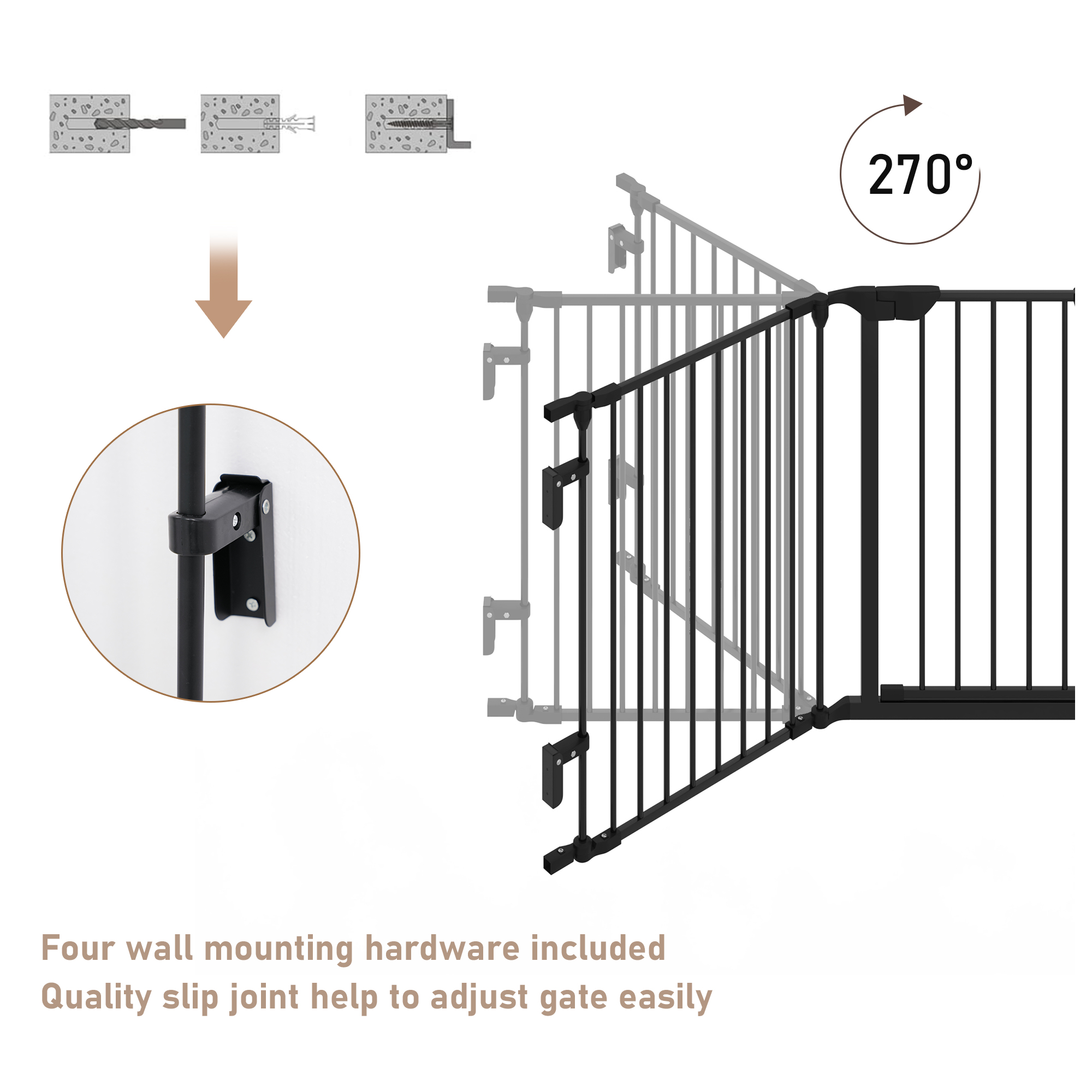 Yaoping 74" Wide Baby Gate Metal Safety Fence for Toddlers/Pets/Dogs, 3 Panels, Metal Baby Fence, Tall Pet Dog Gates for House Stairs Doorways
