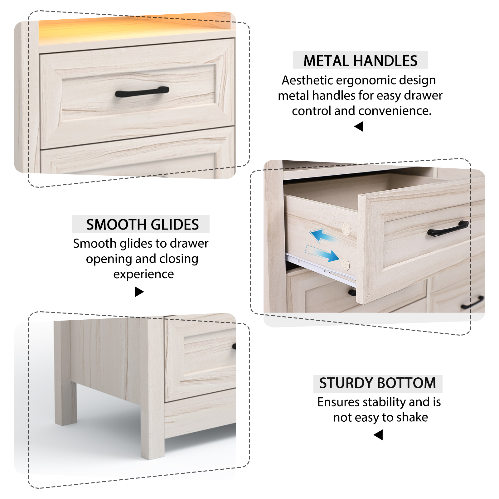 ANPOO 9 Drawers Dresser with Power Outlet&LED Light, Farmhouse Long Dresser TV Stand with 3 Open Spaces, 63'' Wood Dresser for Bedroom, Living Room, Entryway, Hallway