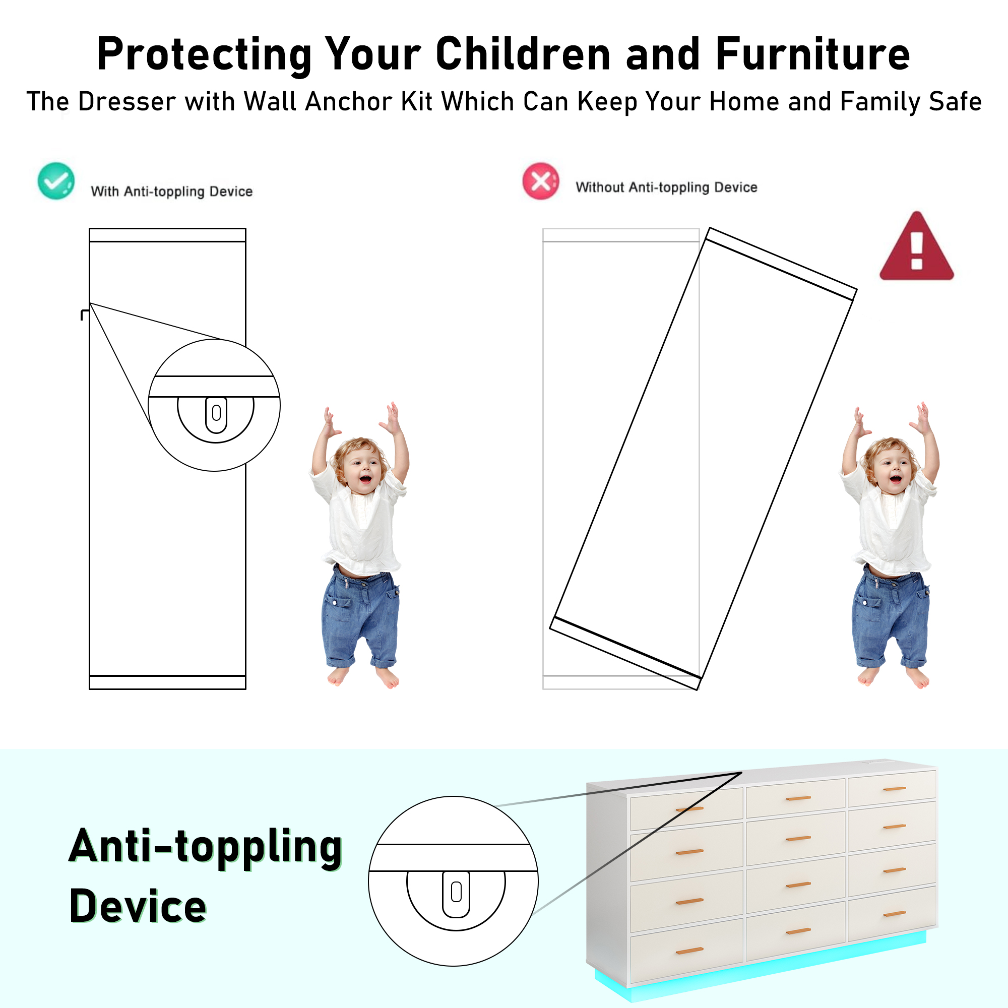 ChVans 12 Drawer Dresser with 60000-color LED Lights & Power Outlet, 63'' Long Modern Chest of Drawers for Closet, Wide Drawer Organizer Cabinet for Bedroom, Living Room, Entryway, Hallway