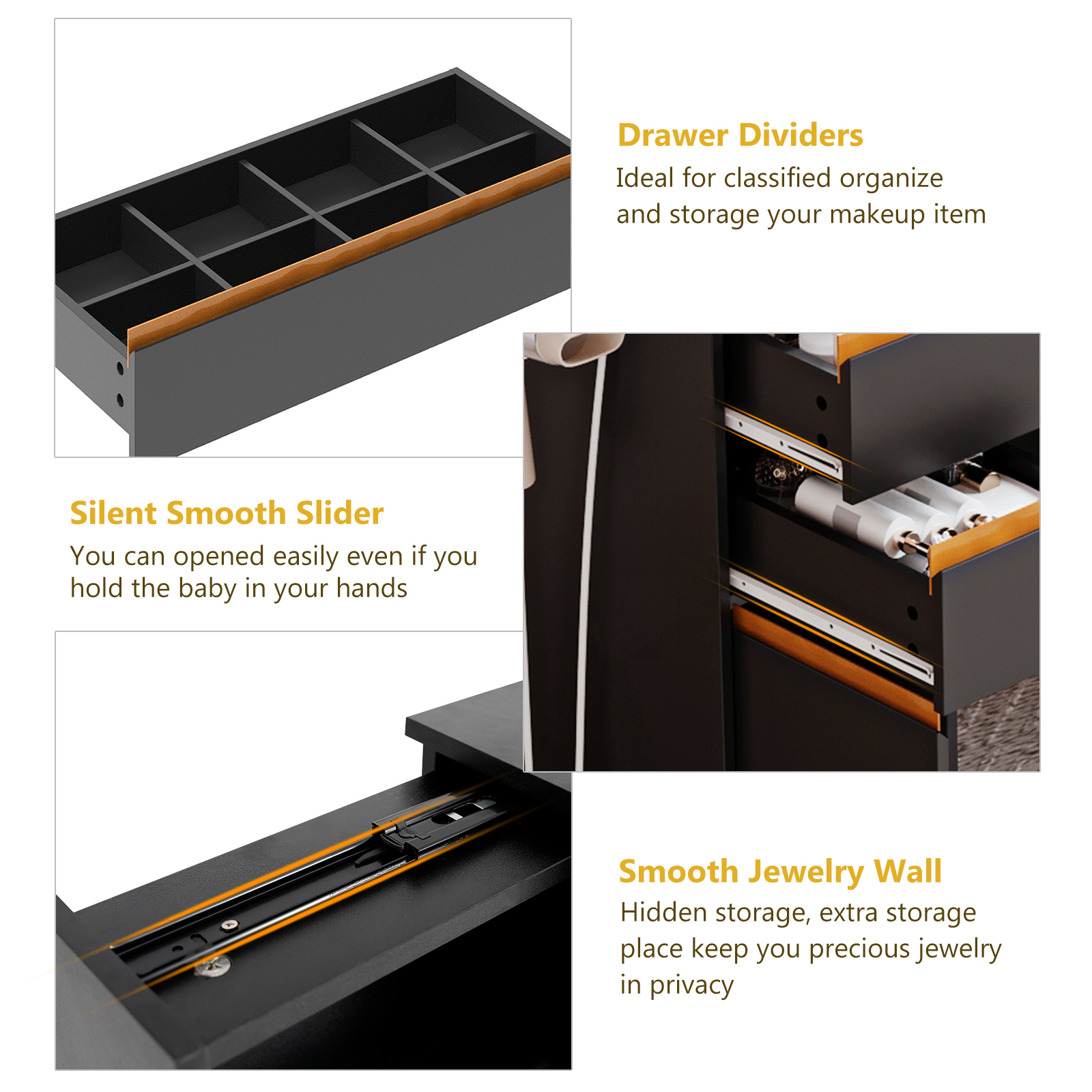 ChVans 47'' Vanity Desk with Large LED Lighted Mirror & Power Outlet, Makeup Vanity with 3 Light Modes, Glass Top, 5 Drawers & 2 Cabinets for Women, Girls Gift