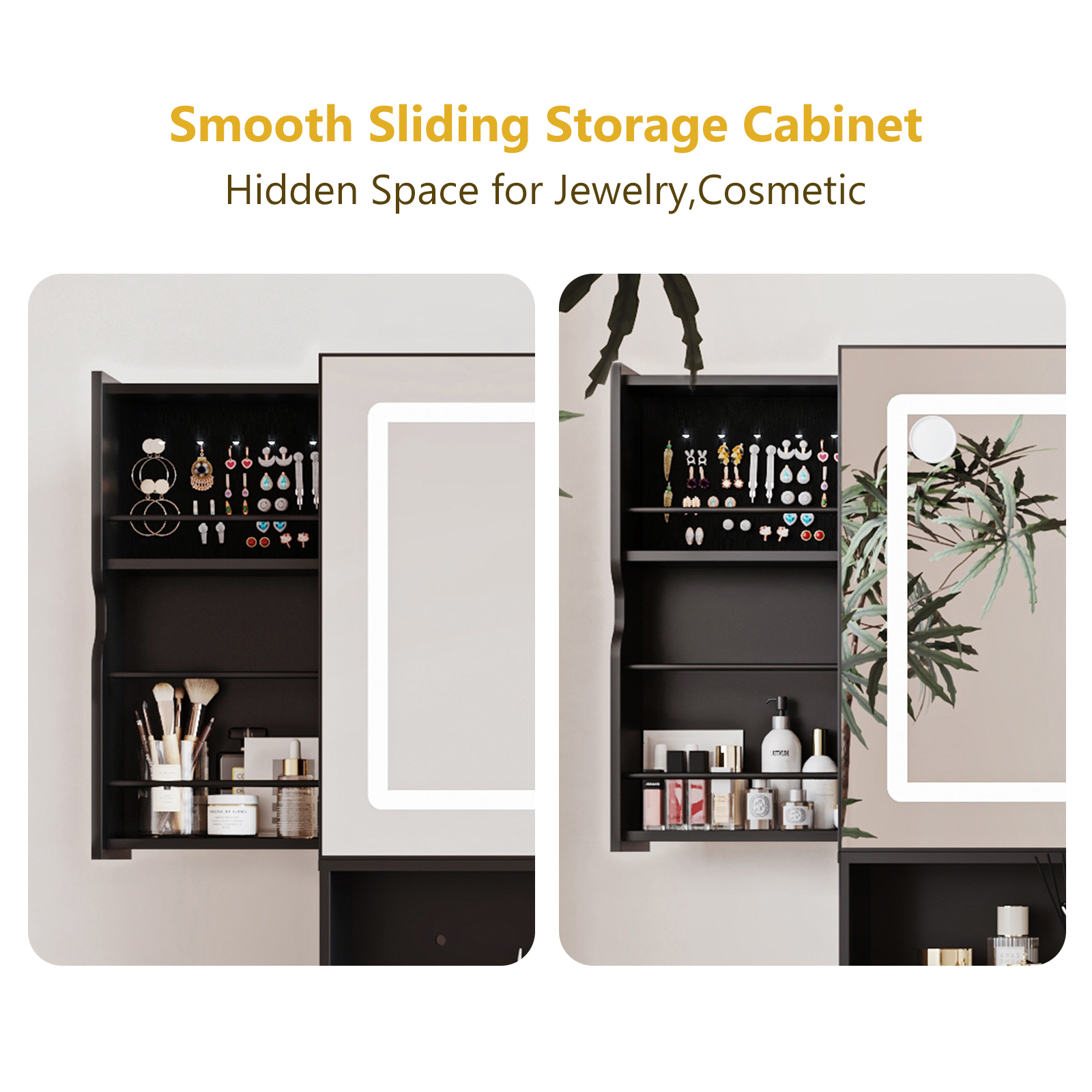 ChVans 47'' Vanity Desk with Large LED Lighted Mirror & Power Outlet, Makeup Vanity with 3 Light Modes, Glass Top, 5 Drawers & 2 Cabinets for Women, Girls Gift