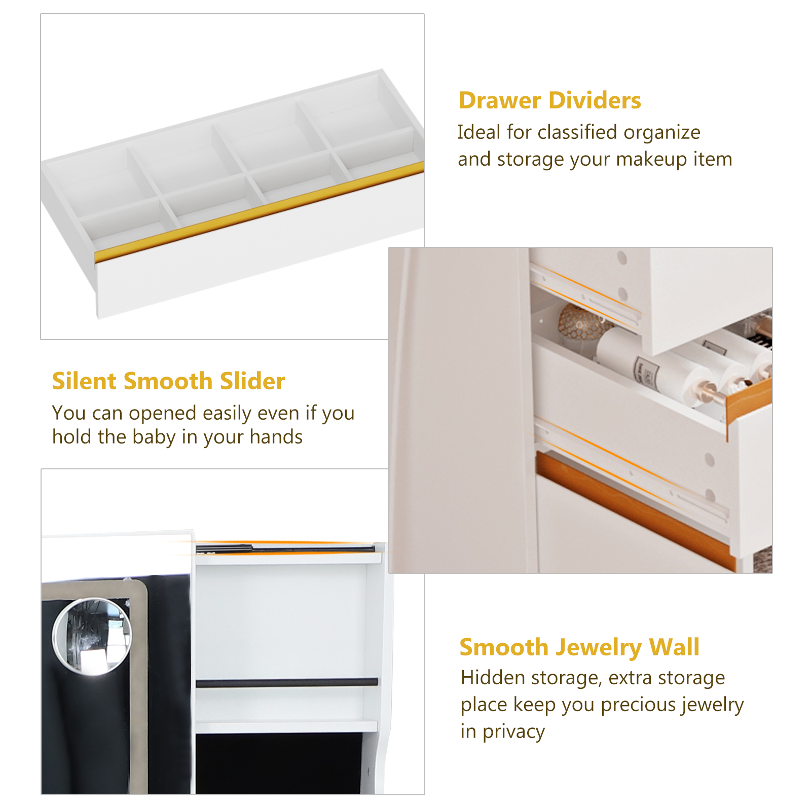 ChVans 47'' Vanity Desk with Large LED Lighted Mirror & Power Outlet, Makeup Vanity with 3 Light Modes, Glass Top, 5 Drawers & 2 Cabinets for Women, Girls Gift