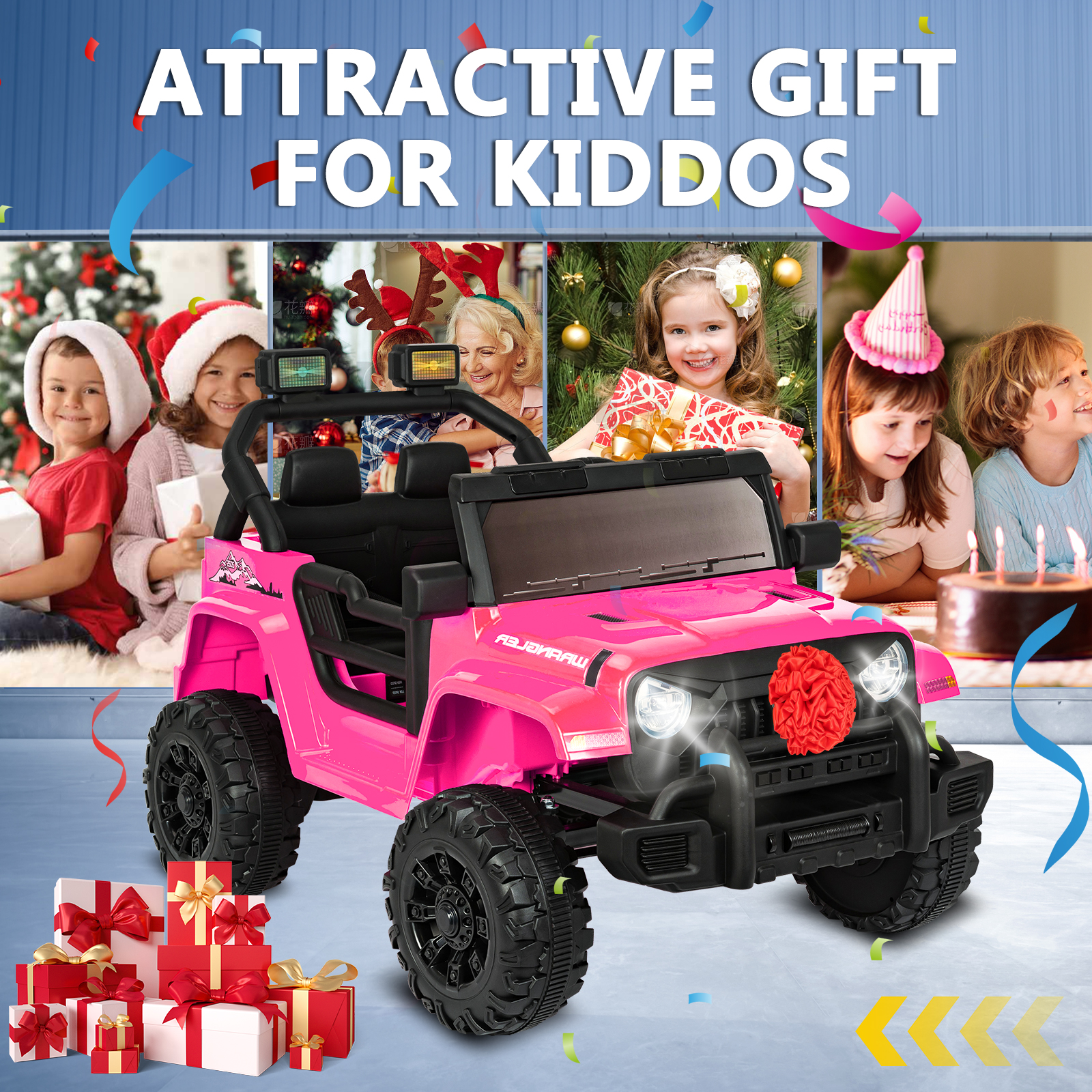 ANPOO 12V Kids Powered Ride on Truck Car with Parent Remote Control, Electric Battery Powered Ride on Toys w/ 3-Speed, Suspension, LED Lights, Music, Bluetooth, MP3