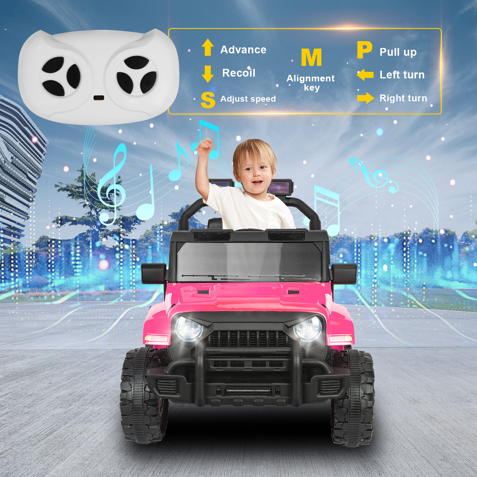 ANPOO 12V Kids Powered Ride on Truck Car with Parent Remote Control, Electric Battery Powered Ride on Toys w/ 3-Speed, Suspension, LED Lights, Music, Bluetooth, MP3