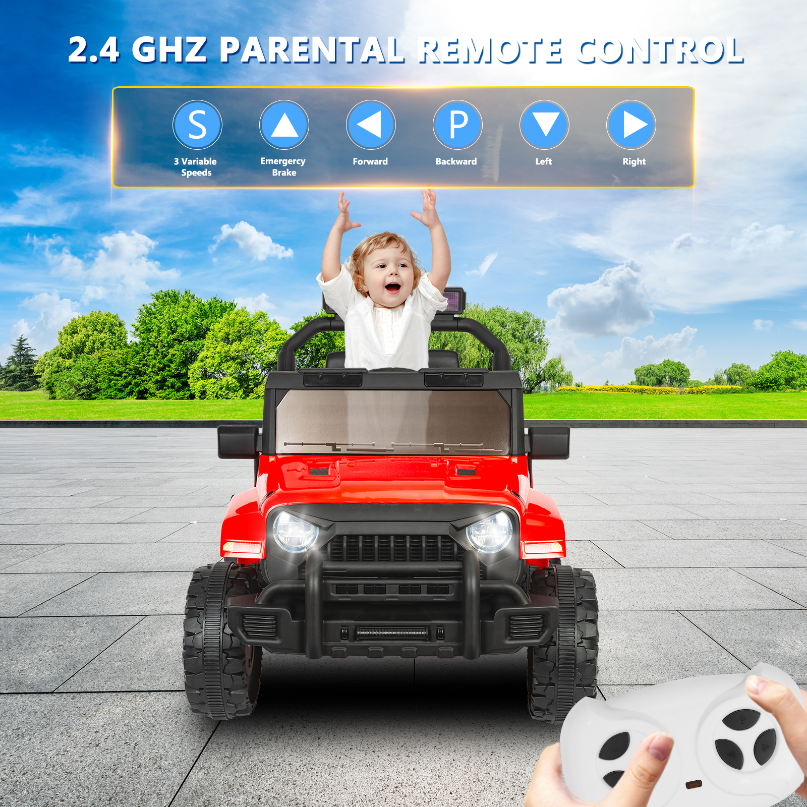 ANPOO 12V Kids Powered Ride on Truck Car with Parent Remote Control, Electric Battery Powered Ride on Toys w/ 3-Speed, Suspension, LED Lights, Music, Bluetooth, MP3