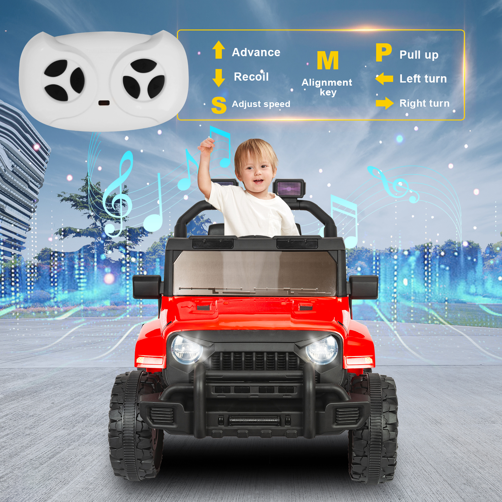 ANPOO 12V Kids Powered Ride on Truck Car with Parent Remote Control, Electric Battery Powered Ride on Toys w/ 3-Speed, Suspension, LED Lights, Music, Bluetooth, MP3