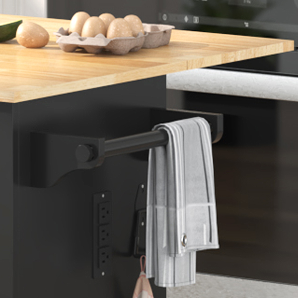 ANPOO 55" Rolling Kitchen Island with Drop Leaf and Power Outlet, Movable Kitchen Cart with Rubber wood Countertop, Island Table on Wheels for Kitchen w/2 Drawers, Spice Rack, Adjustable Shelves