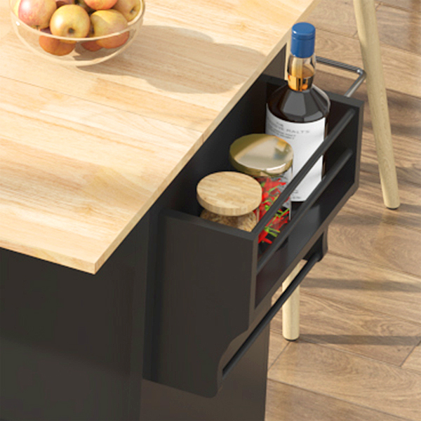 ANPOO 55" Rolling Kitchen Island with Drop Leaf and Power Outlet, Movable Kitchen Cart with Rubber wood Countertop, Island Table on Wheels for Kitchen w/2 Drawers, Spice Rack, Adjustable Shelves