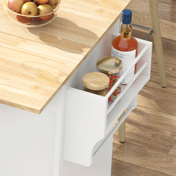 ANPOO 55" Rolling Kitchen Island with Drop Leaf and Power Outlet, Movable Kitchen Cart with Rubber wood Countertop, Island Table on Wheels for Kitchen w/2 Drawers, Spice Rack, Adjustable Shelves