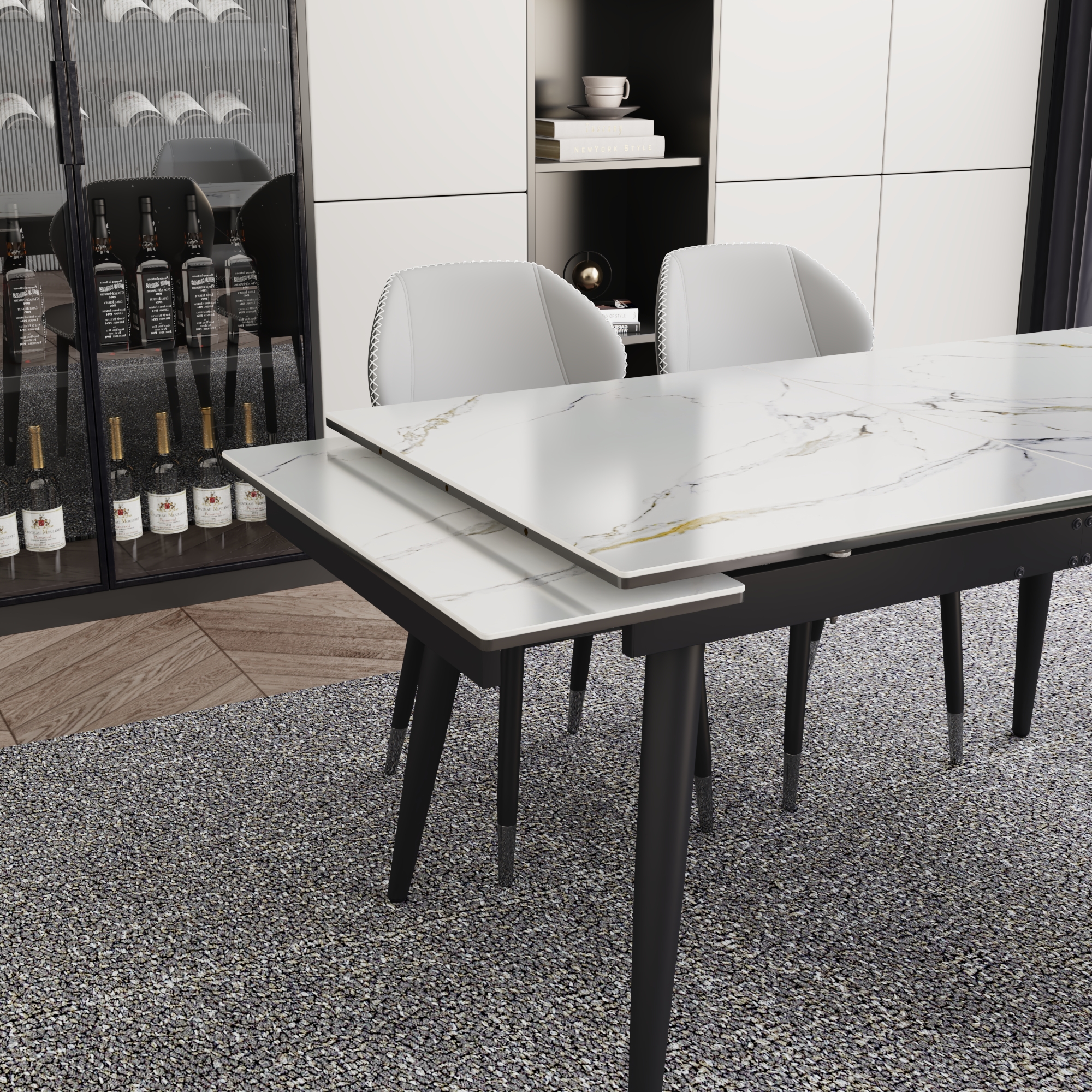 ChVans Large Mobile Extendable Dining Table for 6-10,55"- 78" Rectangular Sintered Stone Dining Room Table,Modern White Faux Marble Kitchen Table for Dining Room,Living Room