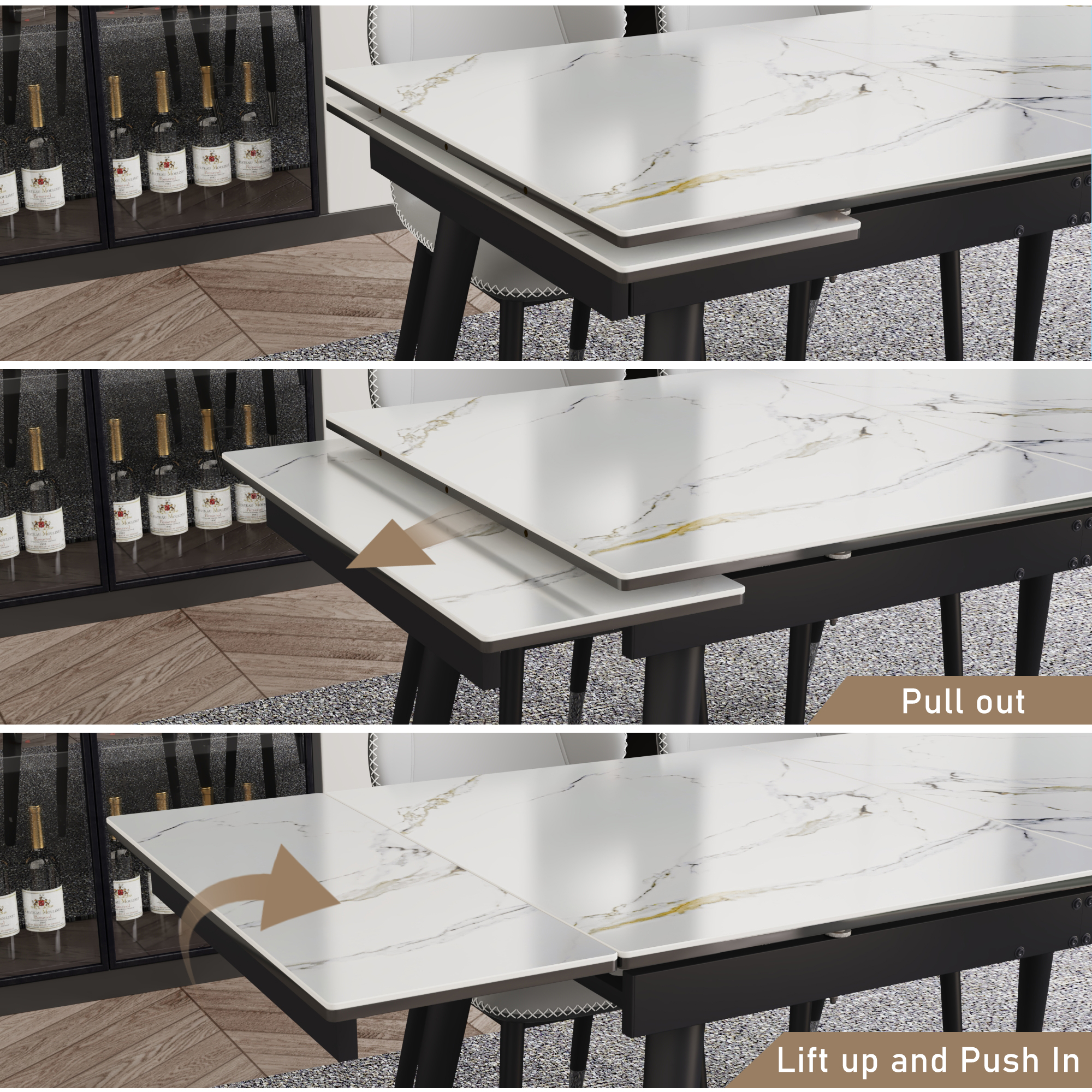 ChVans Large Mobile Extendable Dining Table for 6-10,55"- 78" Rectangular Sintered Stone Dining Room Table,Modern White Faux Marble Kitchen Table for Dining Room,Living Room