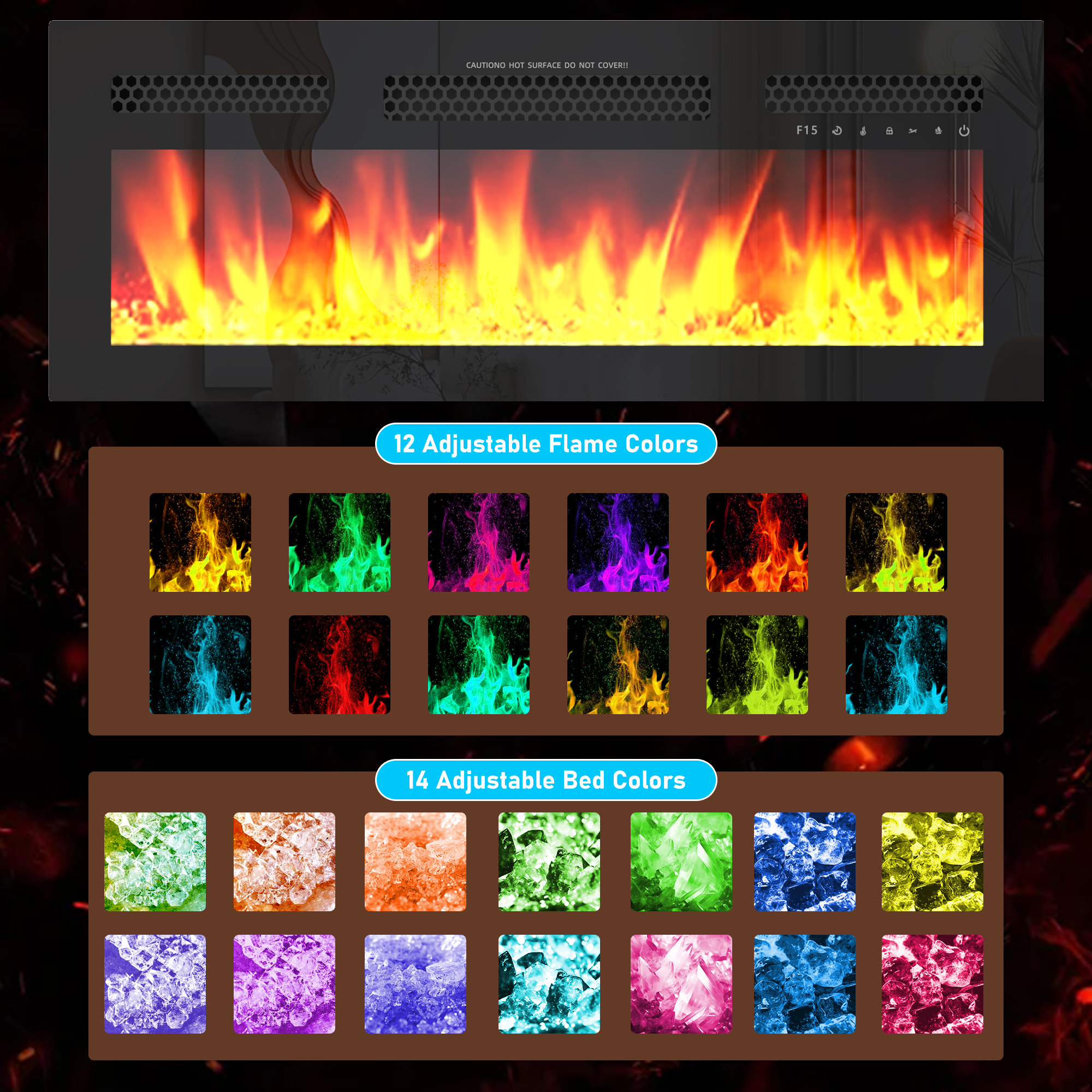 ChVans 75" Fireplace TV Stand for TVs up to 85" with 36" Electric Fireplace, 33"H Farmhouse Entertainment Center with Power Outlet & LED Lights, Wooden Media Console for Living Room, Bedroom