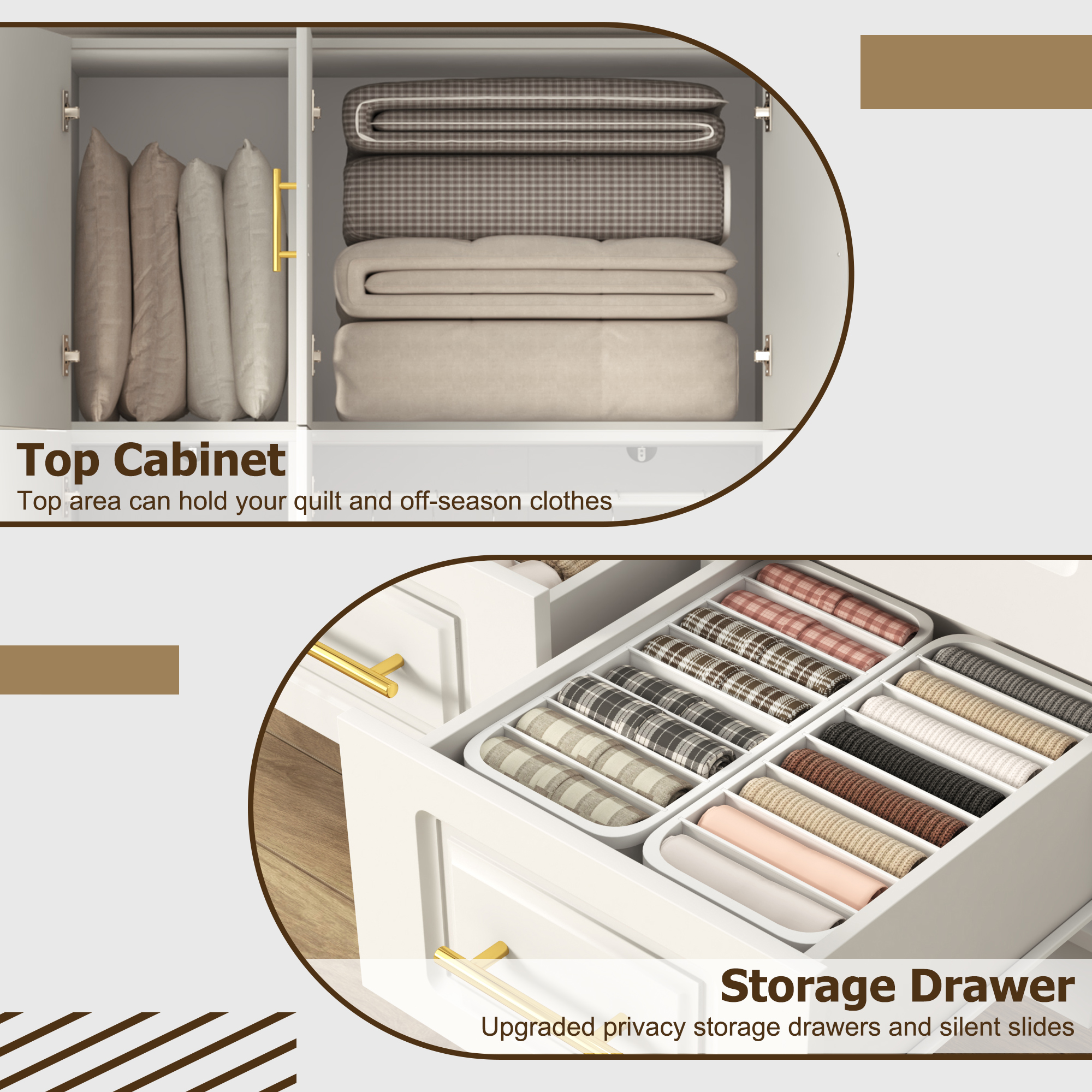 ChVans 3 Door Armoire Wardrobe Closet with Top Cabinet and Mirror, 94.5'' LED Wardrobe Armoire with 3 Drawers, Hanging Rod & Multi-Layer Shelves for Bedroom, White