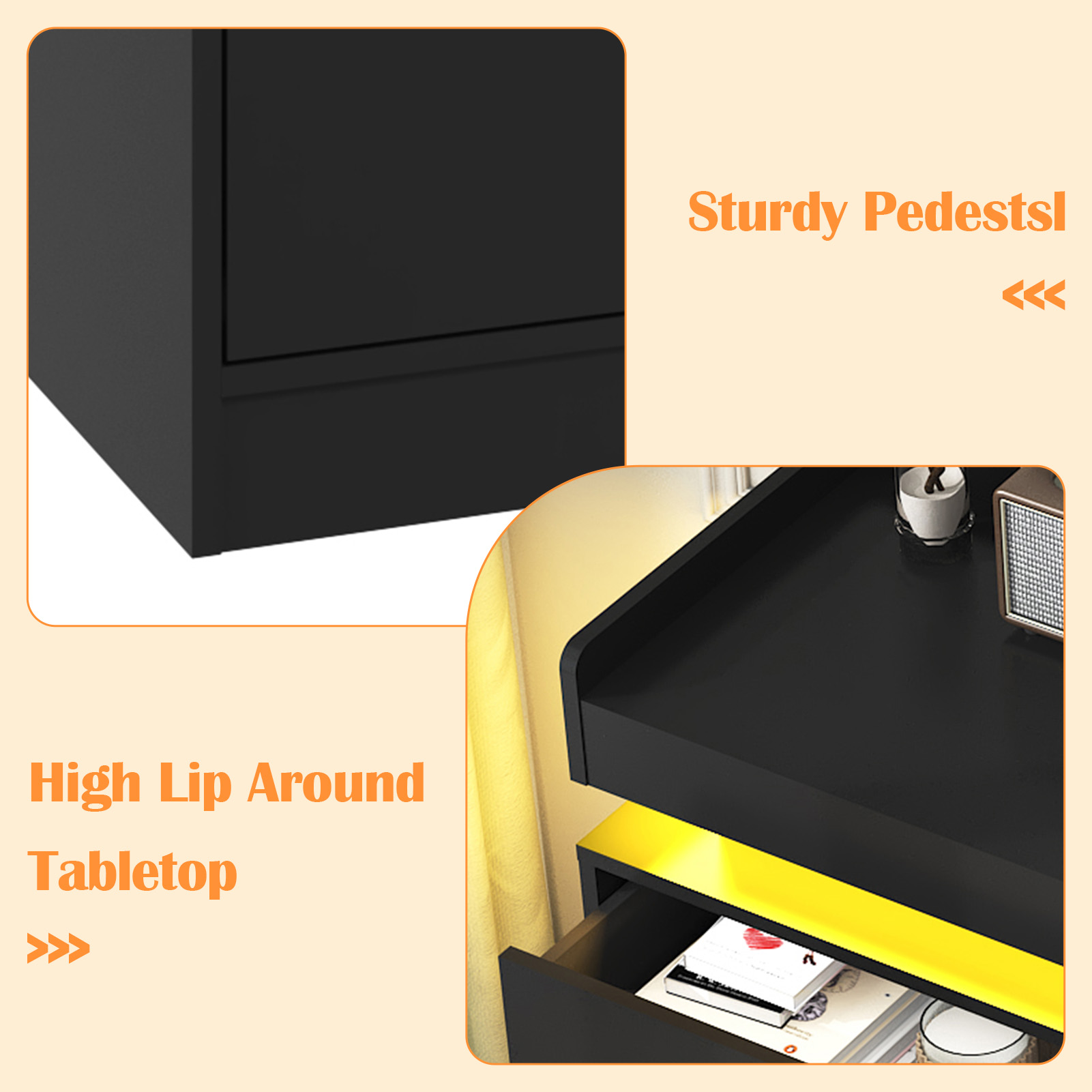 ANPOO 7 Drawer Dresser with Charging Station and LED Lights, Modern Wood Dresser with Wide Drawers and Metal Handles for Bedroom, Living Room