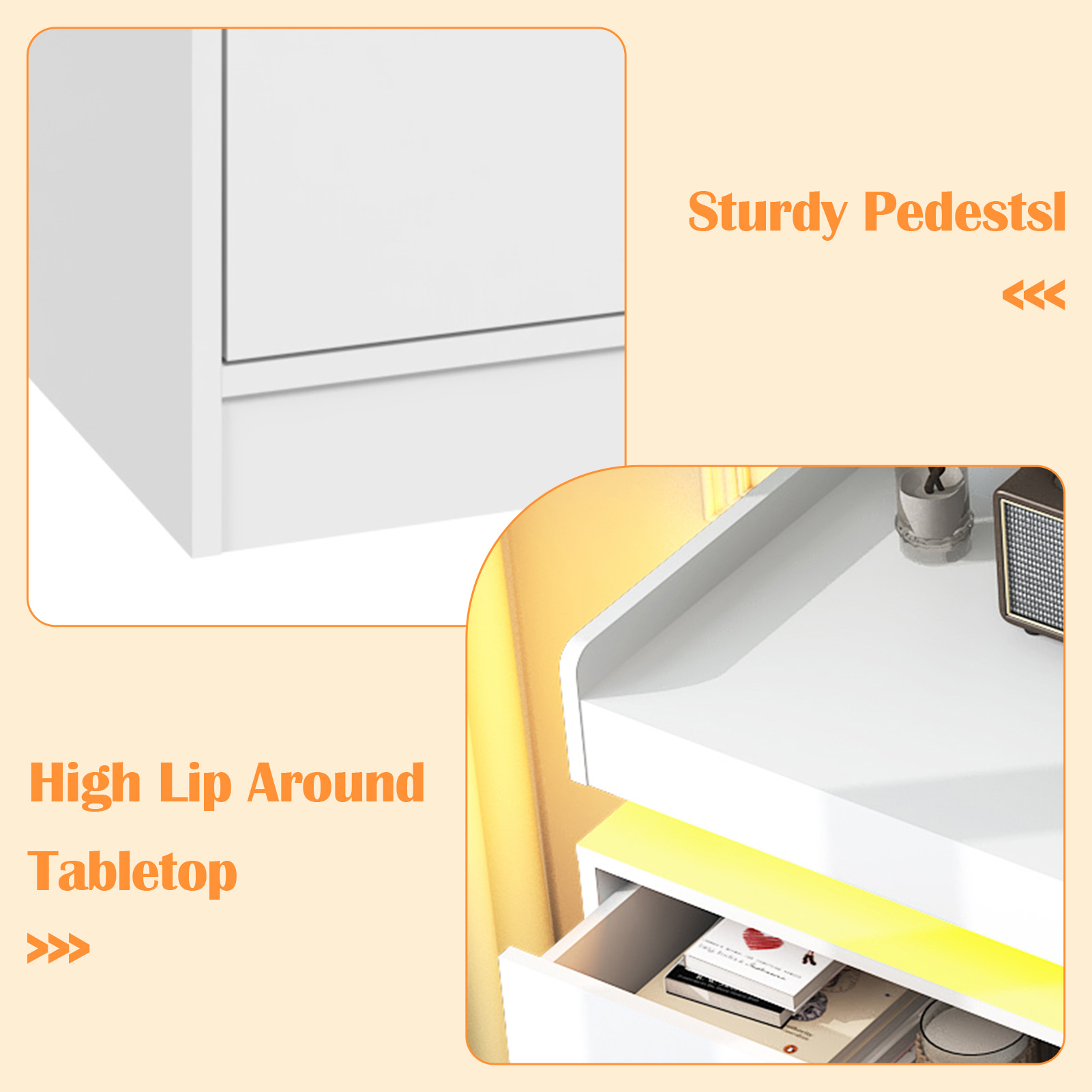 ANPOO 7 Drawer Dresser with Charging Station and LED Lights, Modern Wood Dresser with Wide Drawers and Metal Handles for Bedroom, Living Room