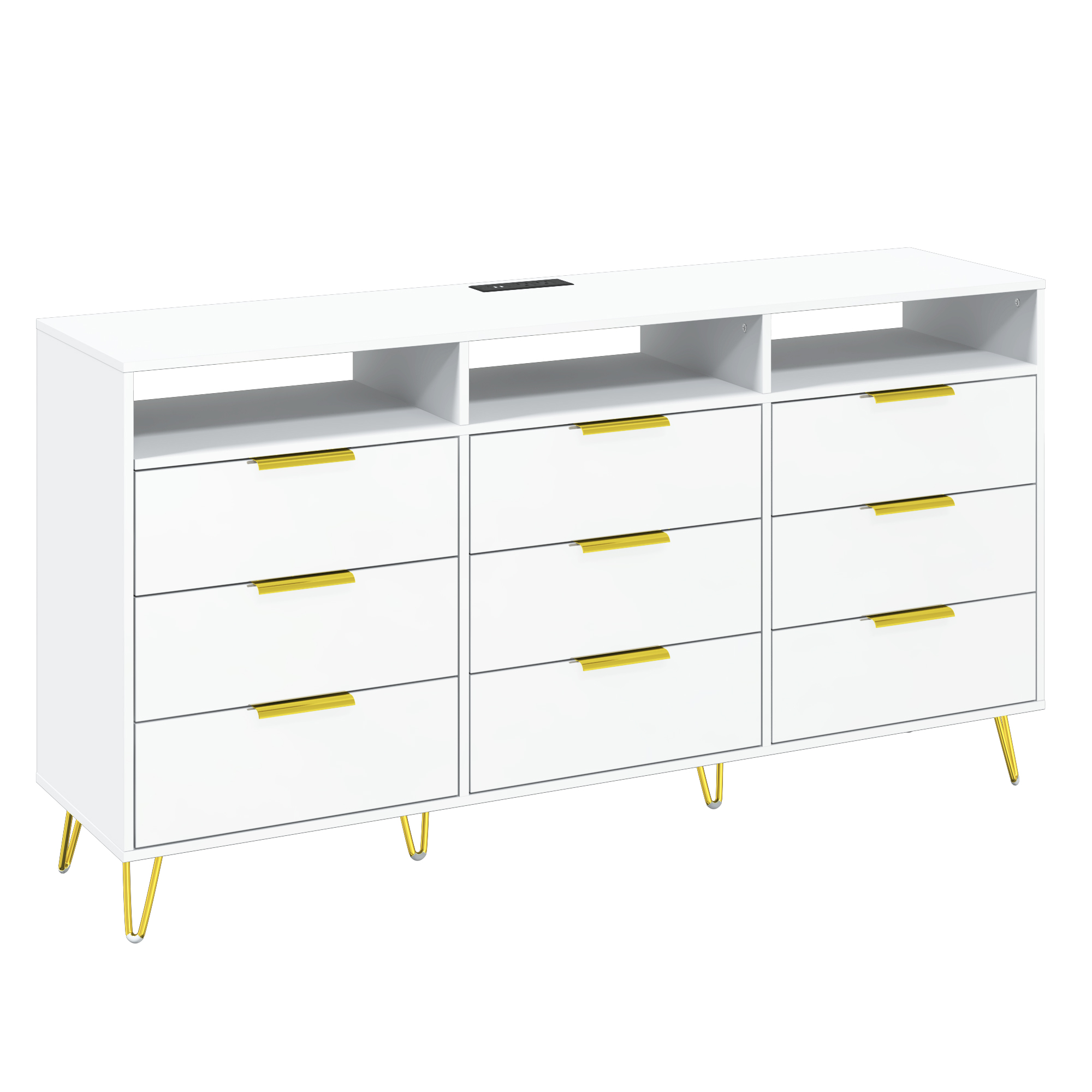 ChVans Black Dresser with LED Lights for Bedroom, Modern Wood Dresser with Wide Drawers and Metal Handles, 9 drawer dresser for Kids Living Room, Bedroom, Hallway