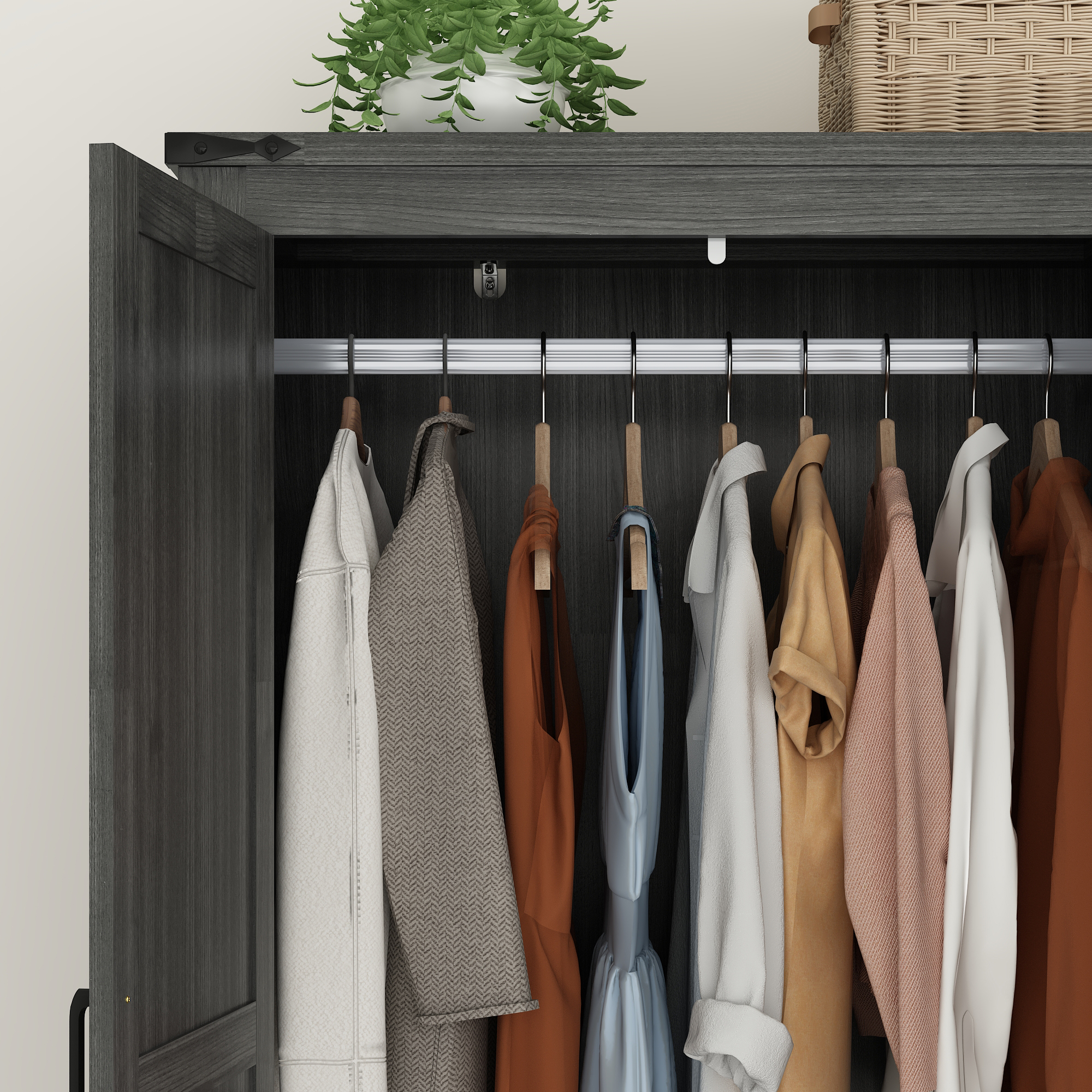 ChVans 70" Farmhouse Armoire Wardrobe Closet with Doors and Drawers, 4 Barn Doors Wardrobe Armoire with Hanging Rods and Multi-Layer Shelves for Bedroom, Grey-70"