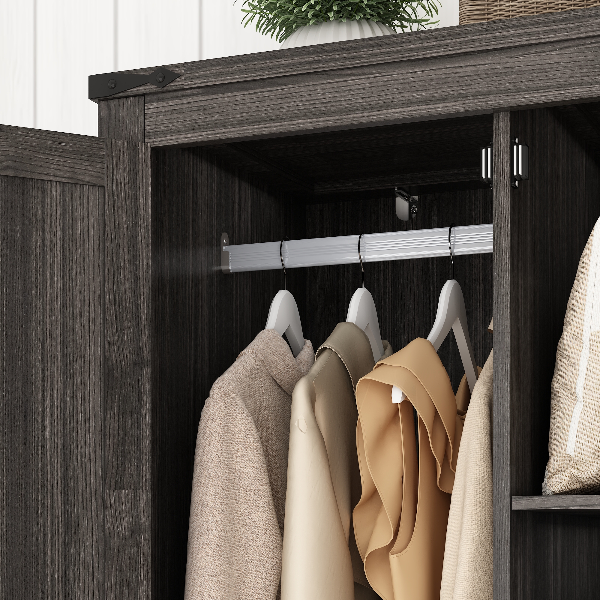 ChVans 70" Farmhouse Armoire Wardrobe Closet with Doors and Drawers, 4 Barn Doors Wardrobe Armoire with Hanging Rods and Multi-Layer Shelves for Bedroom, Grey-70"
