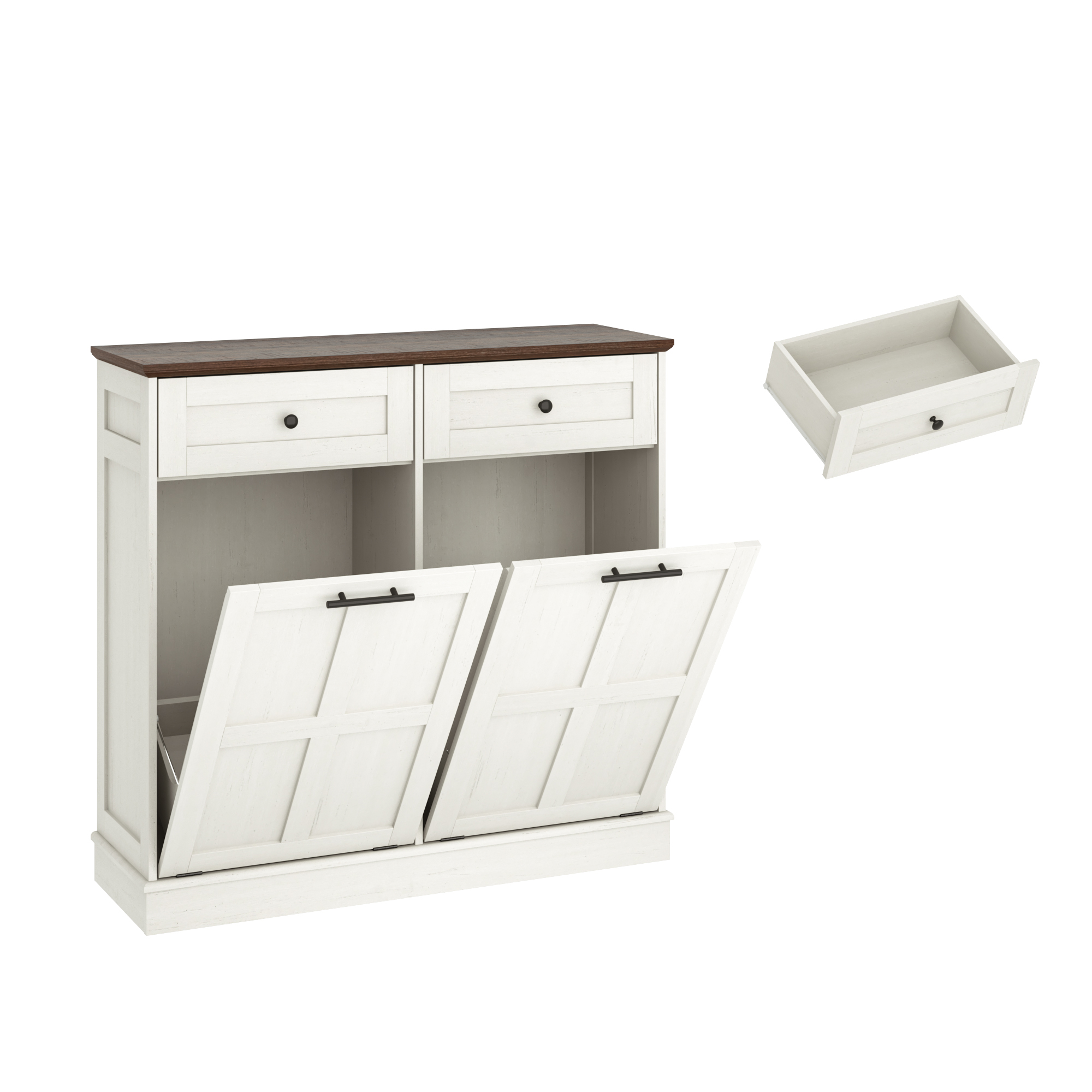 Double Tilt Trash Cabinet, 20 Gallon Trash Can, 2 Hidden Drawers, Kitchen Hidden Trash Can with Flip Cover,Suitable for Kitchen, House, Apartment, Dormitory, Laundry Room