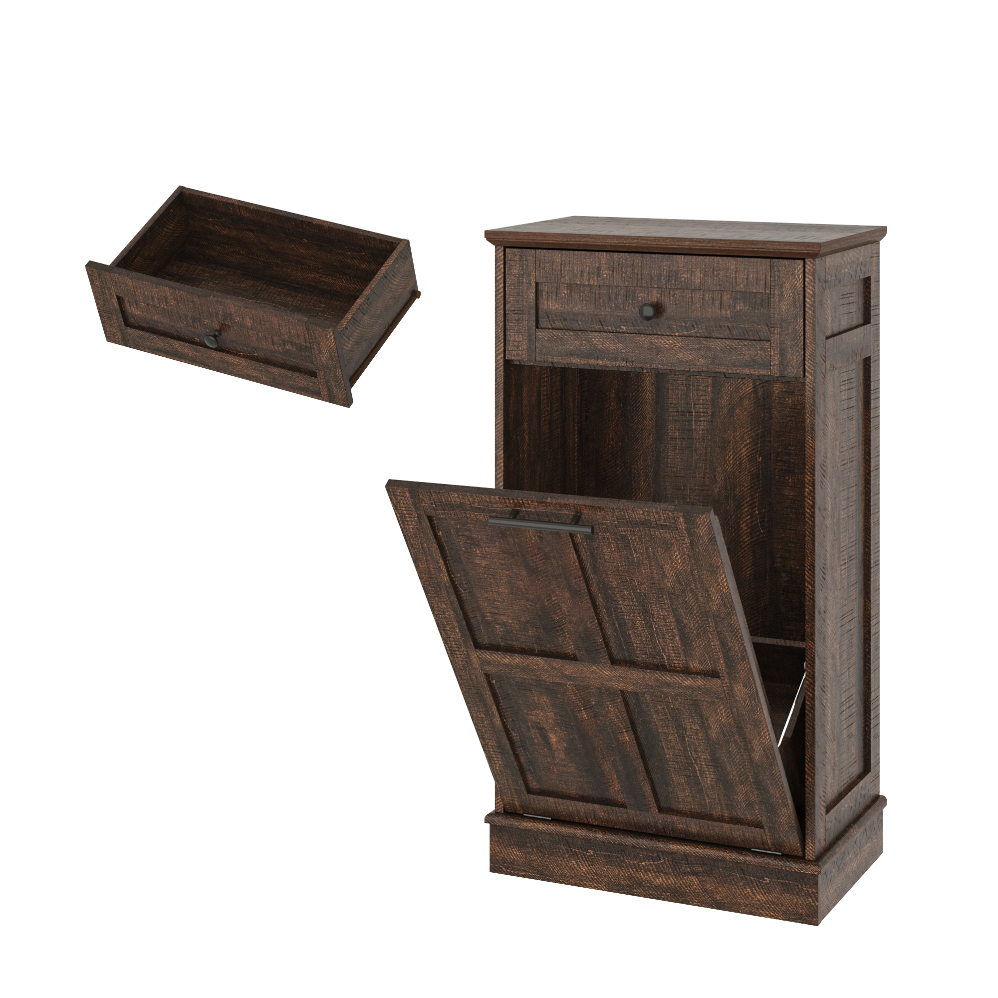  10 Gallon Tilt Out Trash Cabinet, Hidden Wooden Trash Can with Drawer, Pet Proof Freestanding Kitchen Recycling Cabinet for Kitchen, Kitchen, Living Room