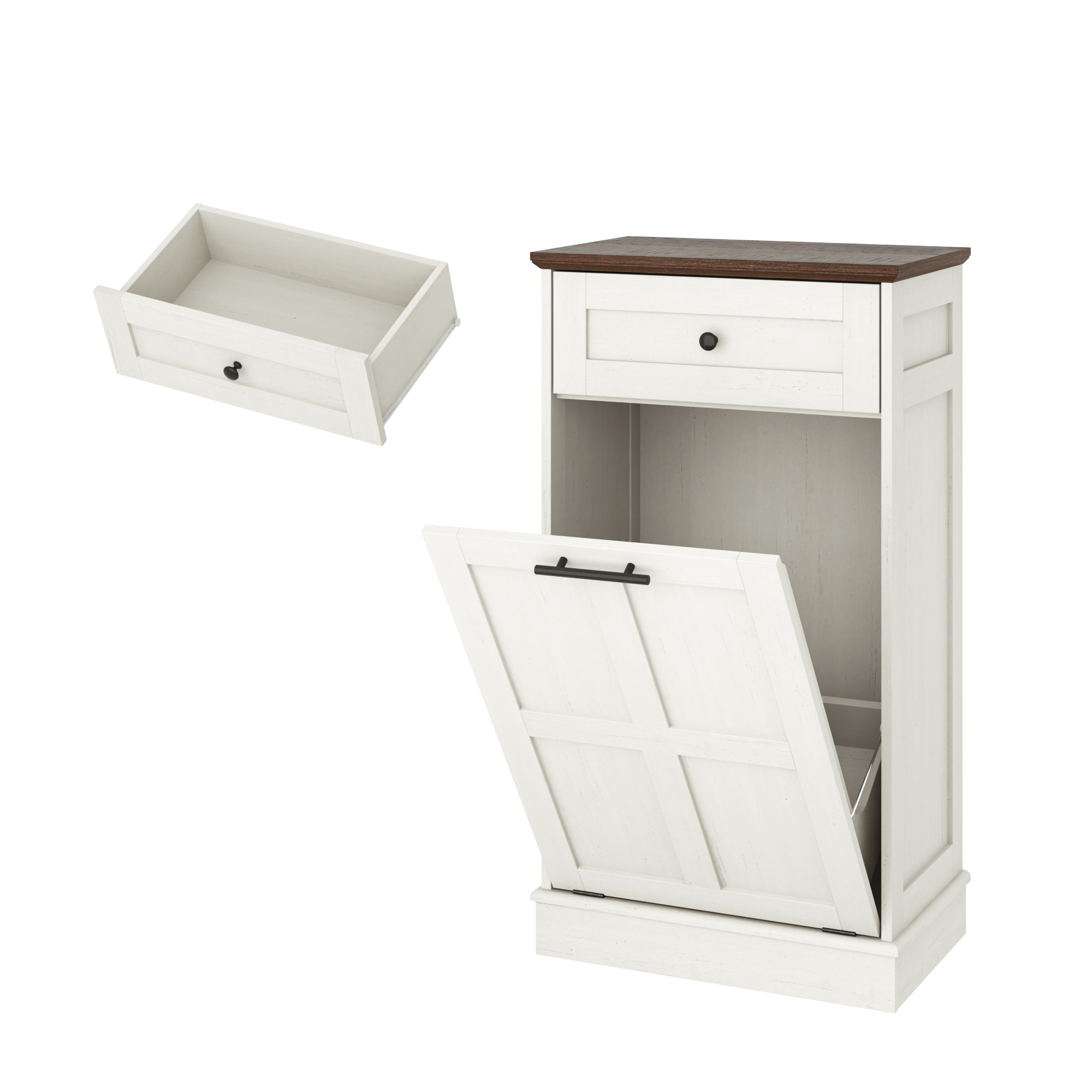  10 Gallon Tilt Out Trash Cabinet, Hidden Wooden Trash Can with Drawer, Pet Proof Freestanding Kitchen Recycling Cabinet for Kitchen, Kitchen, Living Room