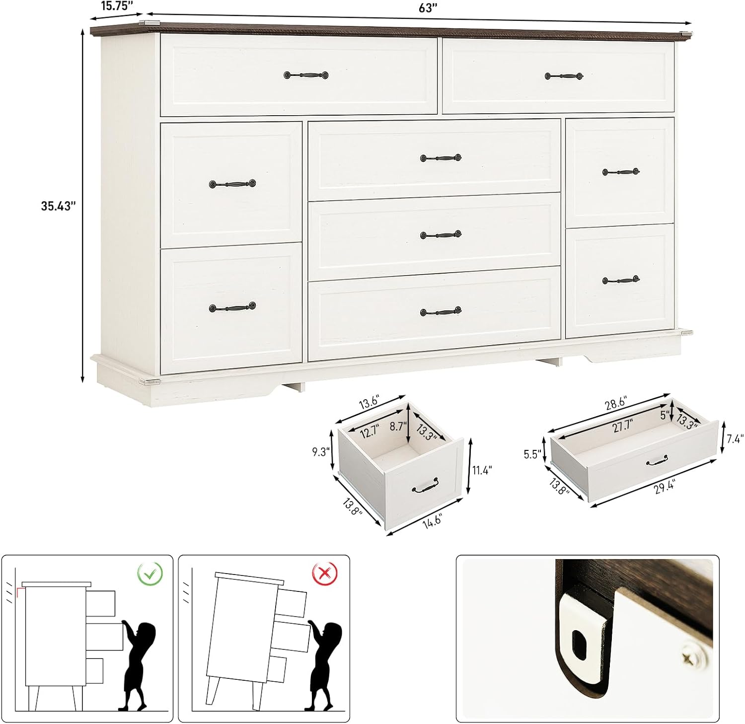 ChVans 9 Drawer Dresser with Power Outlets, 63"