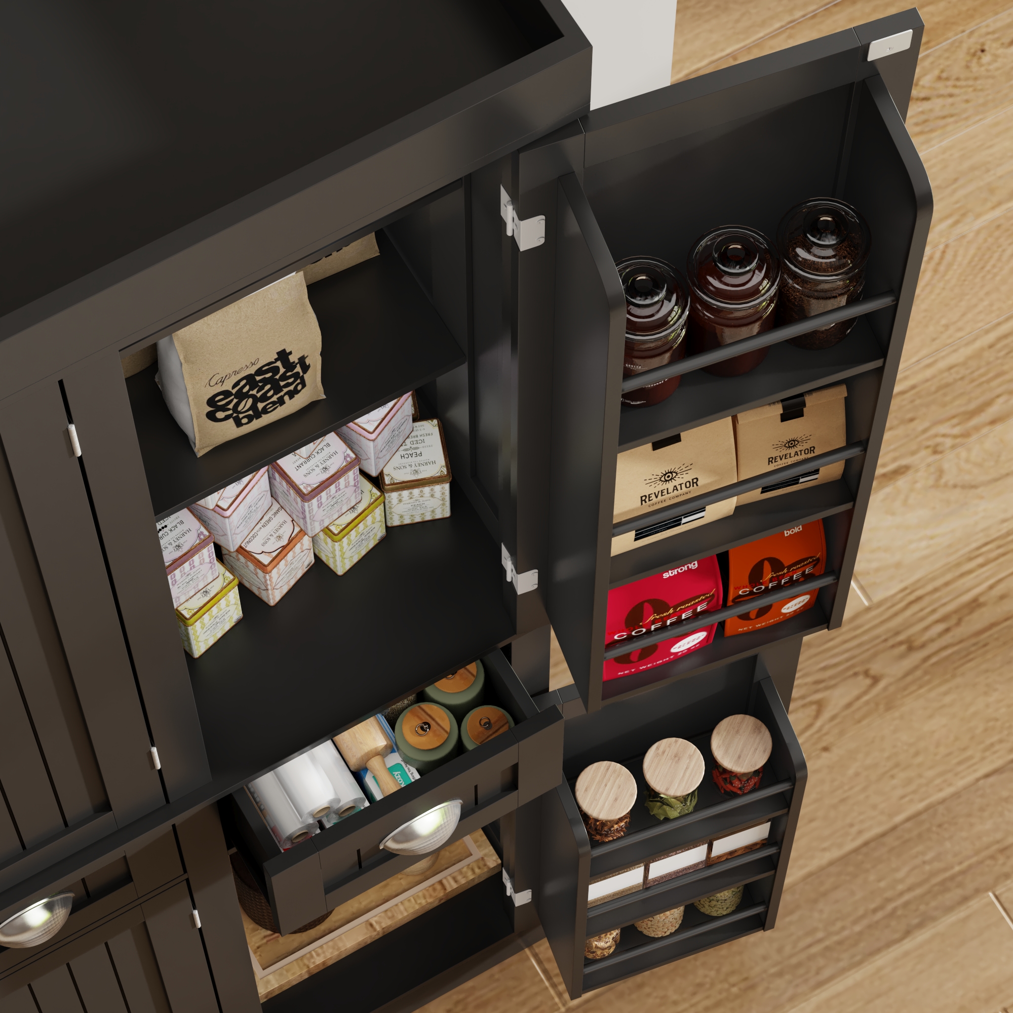 White Kitchen Pantry with 6 Door, and 2 Drawers, 72" Tall Cabinet with Adjustable Shelves, Freestanding Tall Cupboard Storage Cabinet