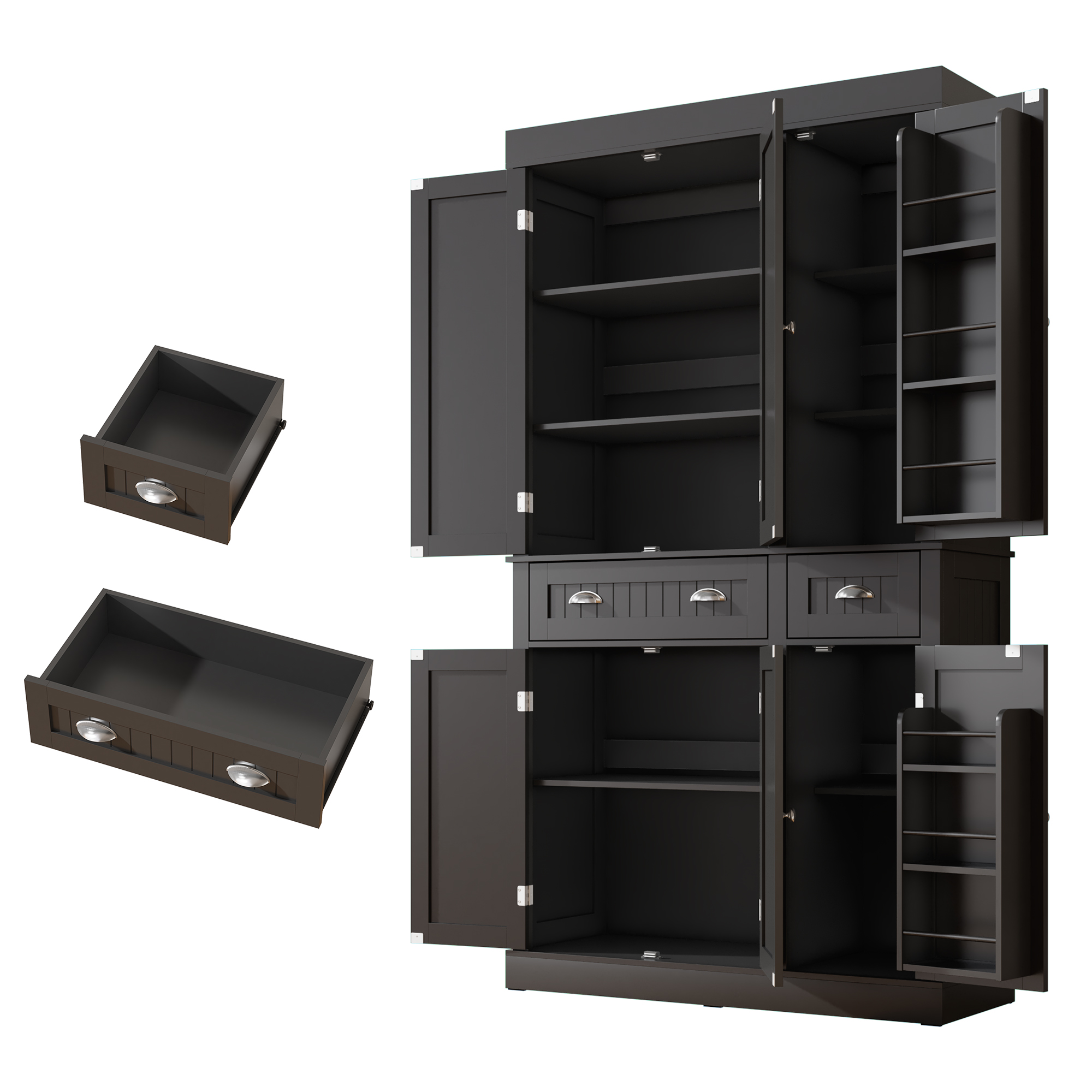 White Kitchen Pantry with 6 Door, and 2 Drawers, 72" Tall Cabinet with Adjustable Shelves, Freestanding Tall Cupboard Storage Cabinet