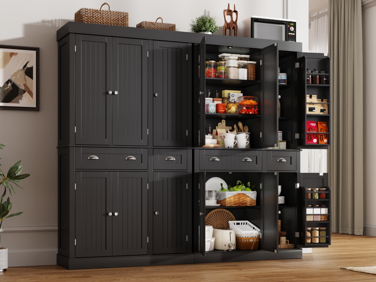ChVans 71" Tall Kitchen Pantry with 6 Doors, Storage Cabinet with 2 Large Drawer 6 Hanging Shelves, Freestanding Cupboard for Dining Room Living Room