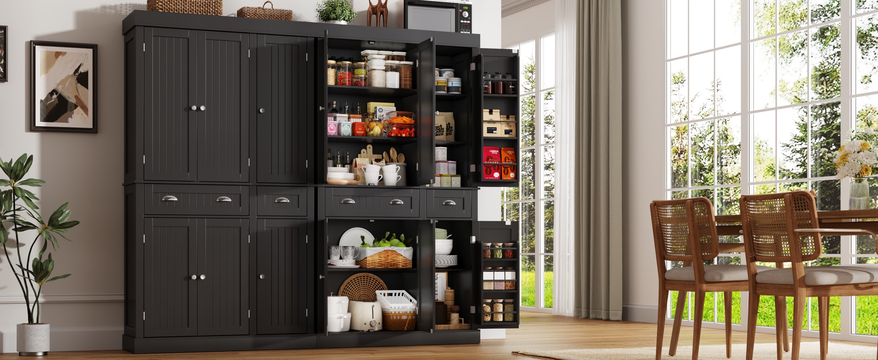 ChVans 71" Tall Kitchen Pantry with 6 Doors, Storage Cabinet with 2 Large Drawer 6 Hanging Shelves, Freestanding Cupboard for Dining Room Living Room