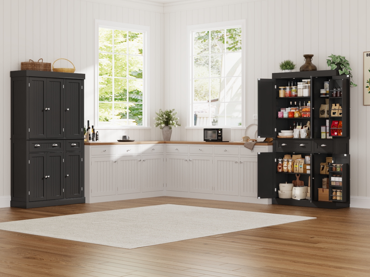 ChVans 71" Tall Kitchen Pantry with 6 Doors, Storage Cabinet with 2 Large Drawer 6 Hanging Shelves, Freestanding Cupboard for Dining Room Living Room